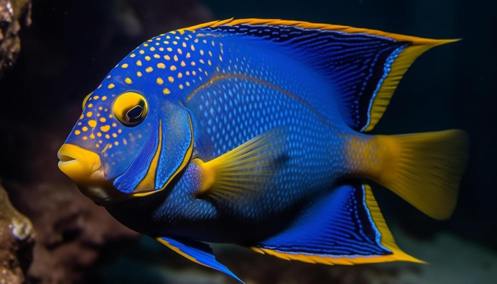 Vibrant clown fish swimming in tropical reef, below blue water generated by AI photo