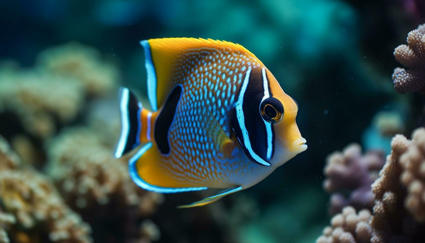 vistoso payaso pescado nadando en natural arrecife belleza submarino generado por ai foto