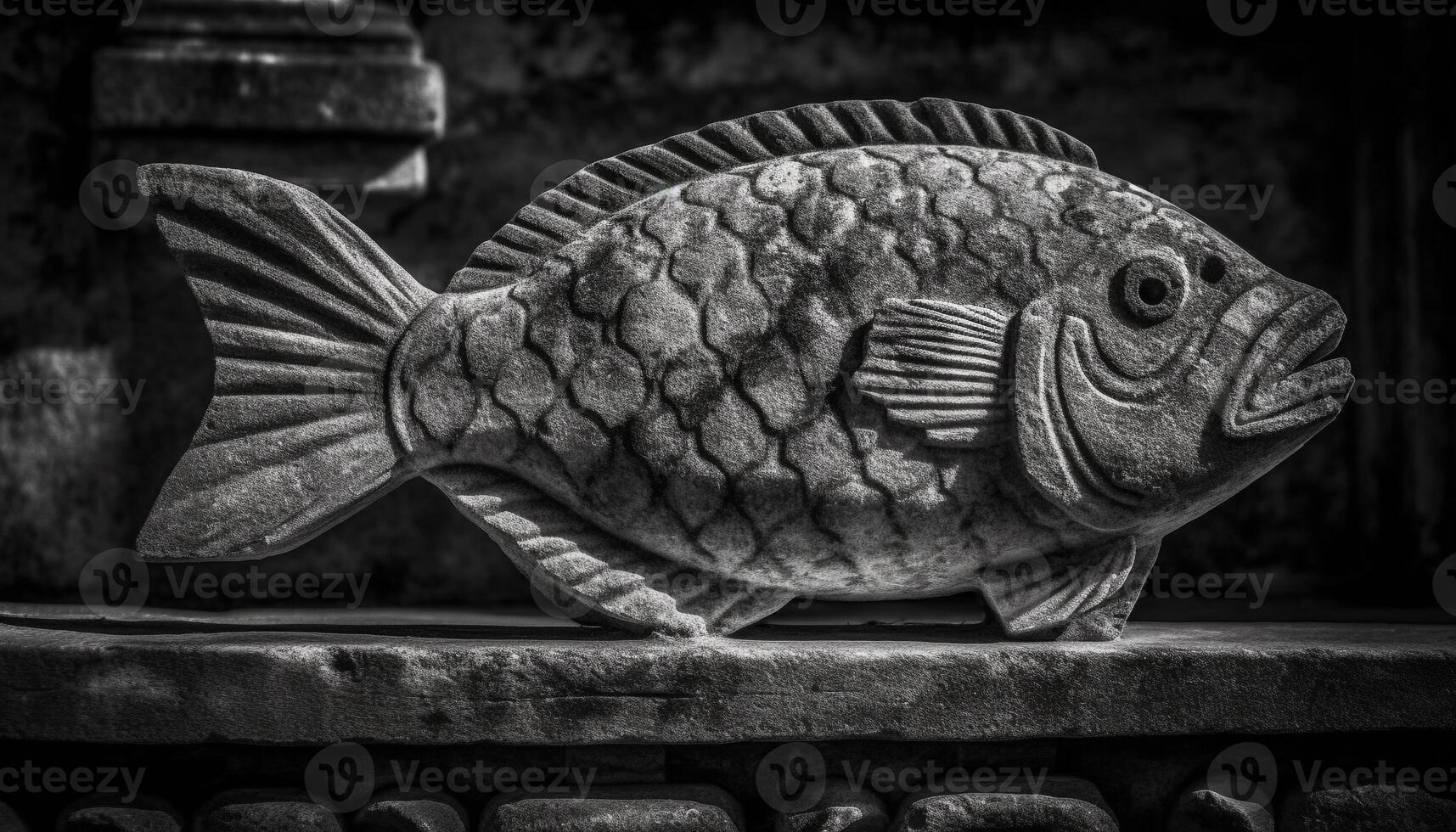 Antique engraving of a fish, symbol of Chinese culture generated by AI photo