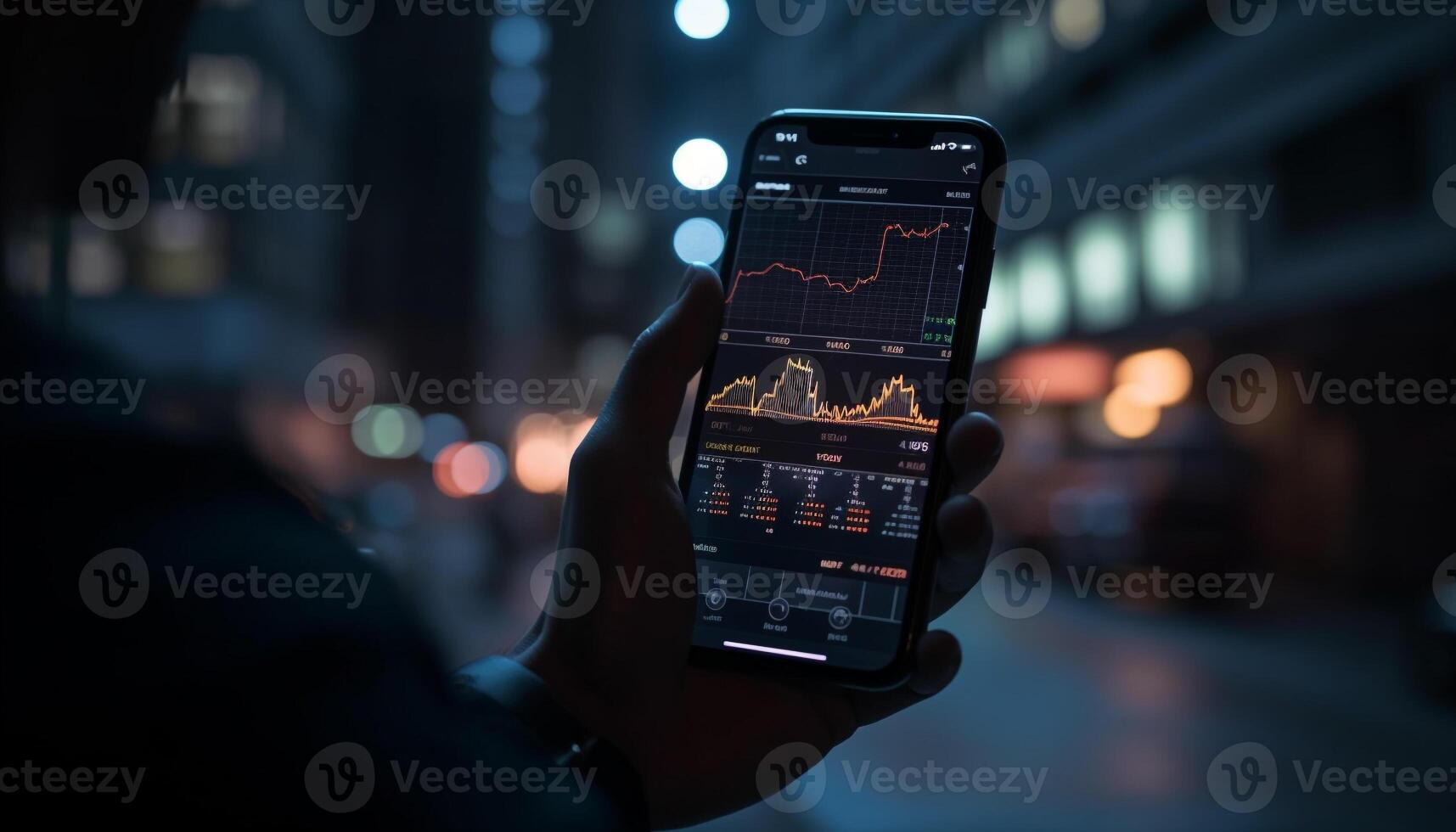 Business person analyzing growth chart on illuminated computer monitor generated by AI photo