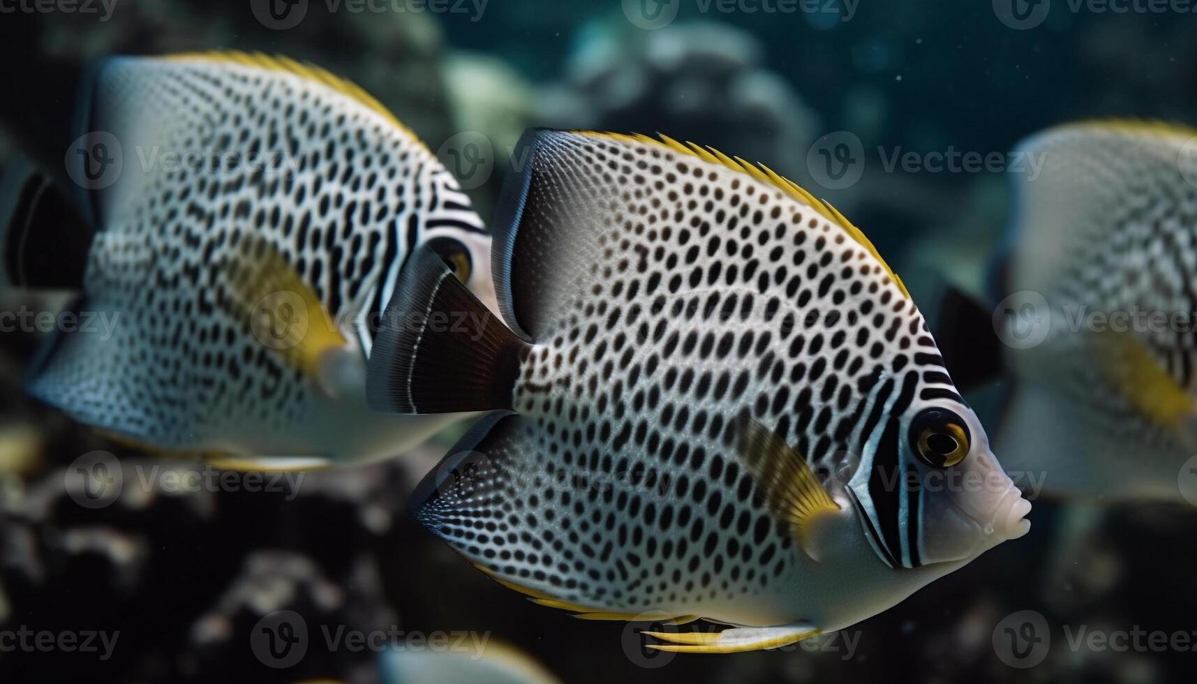 Colorful clown fish swim in vibrant reef, natural beauty underwater generated by AI photo