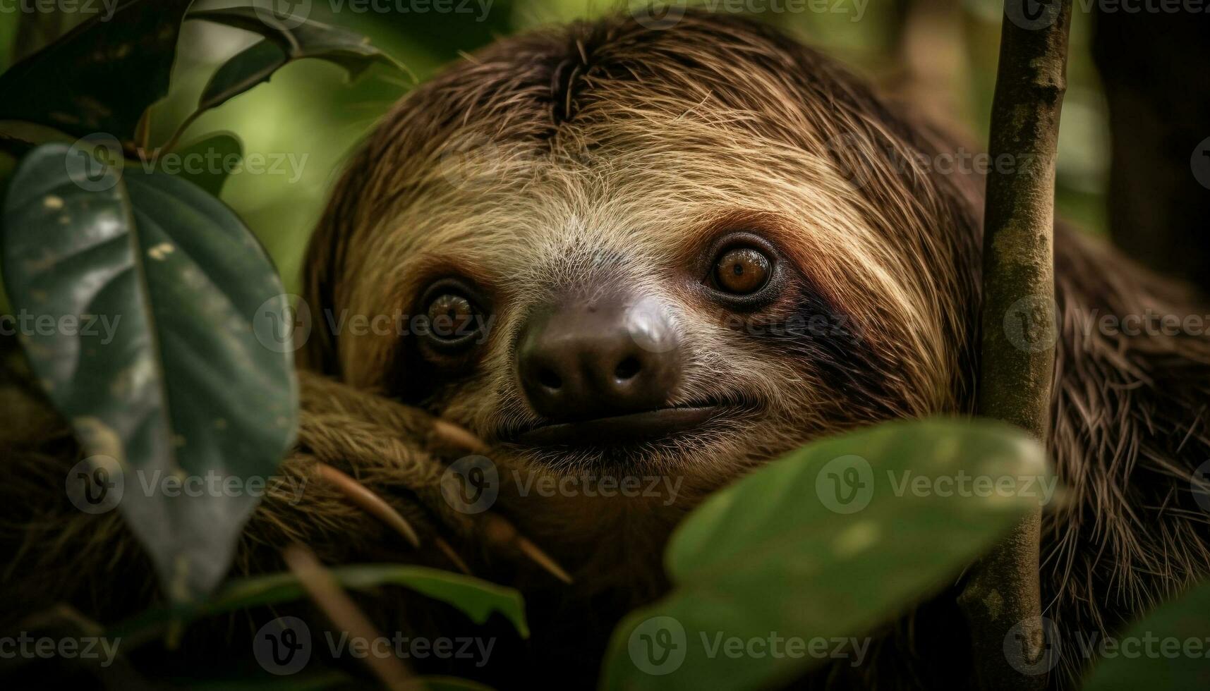 en peligro de extinción lémures en tropical bosque Mira a cámara con curiosidad generado por ai foto