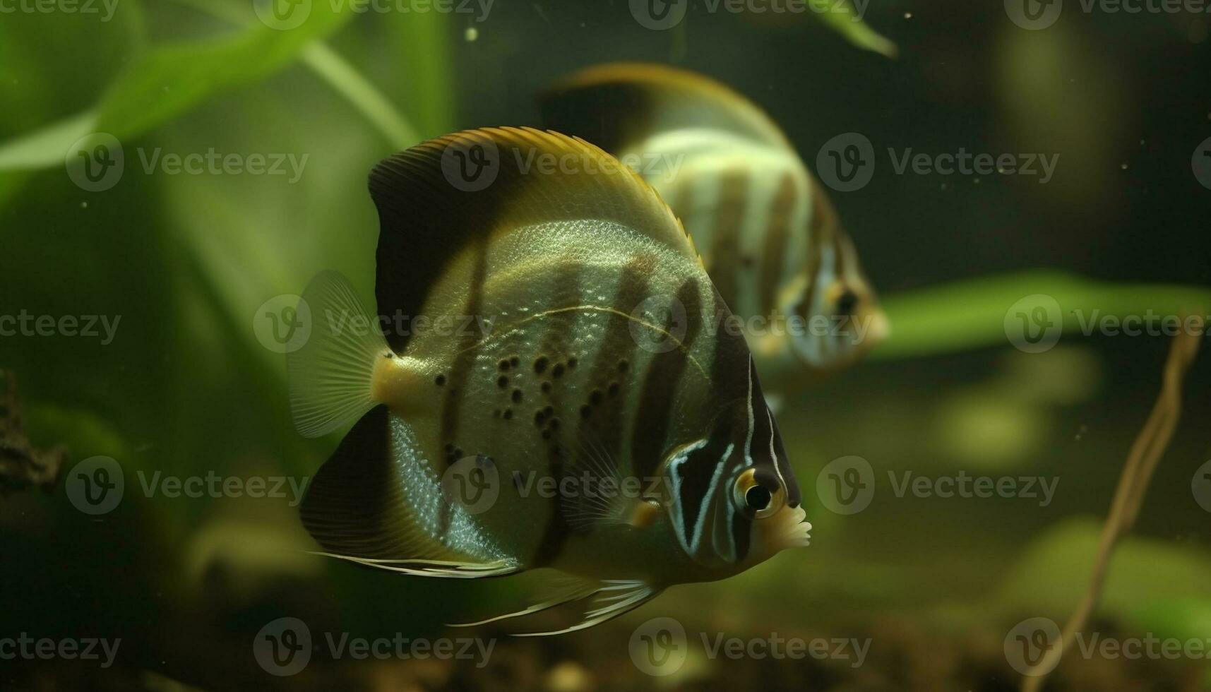 Yellow clown fish swims in natural beauty of coral reef generated by AI photo