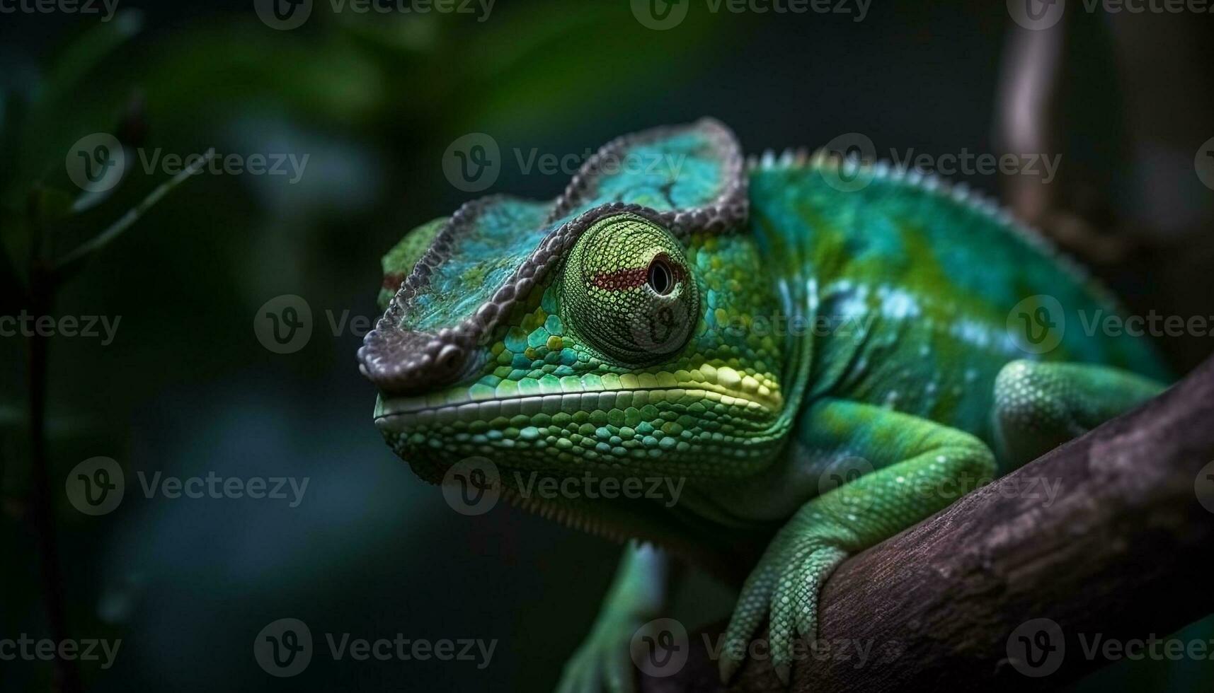 Veiled chameleon perching on branch, looking cute in nature generated by AI photo