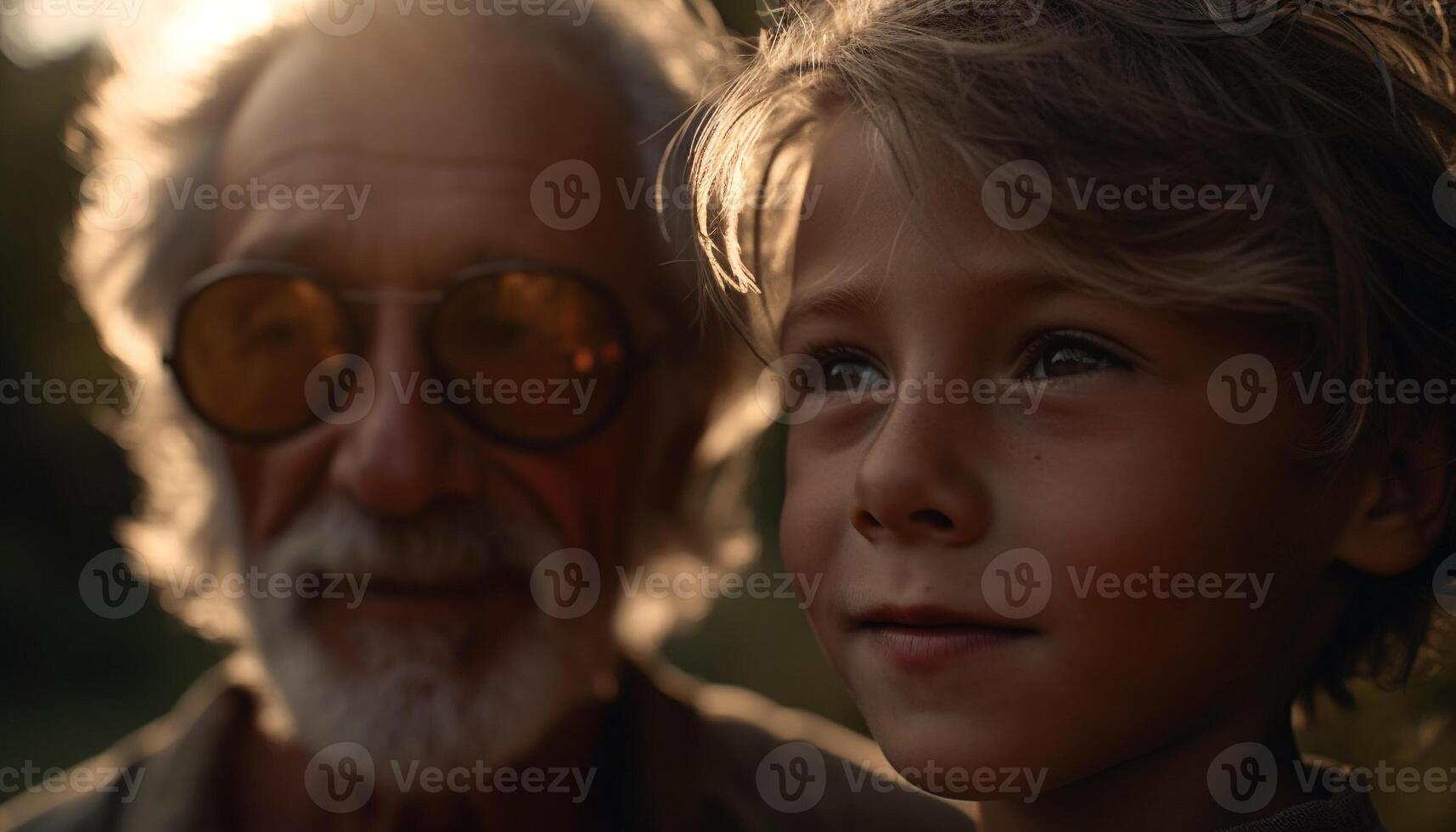 Multi generation family bonding outdoors, smiling and looking at camera generated by AI photo