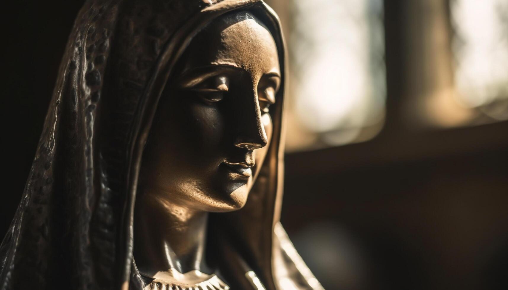 One woman praying to the statue of a Christian god generated by AI photo