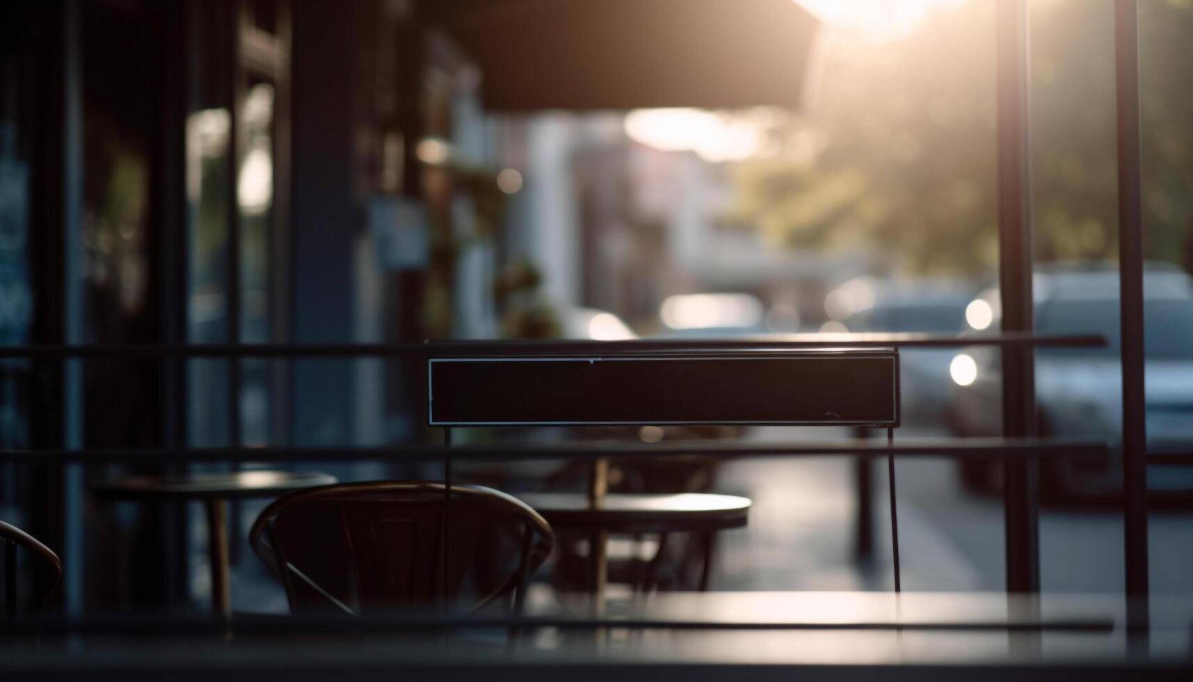 Modern chair design inside coffee shop, empty seat for relaxation generated by AI photo