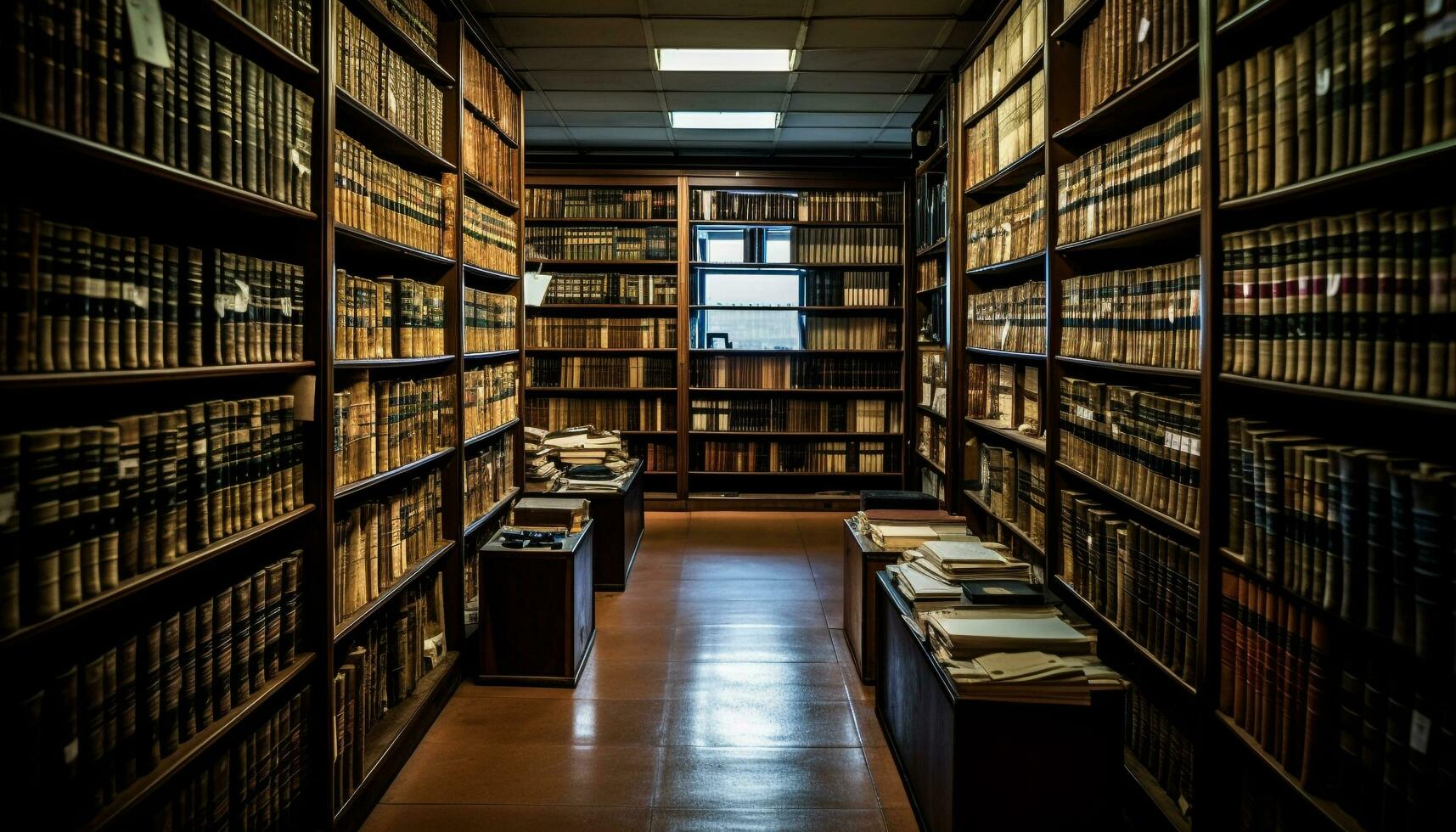 un grande colección de antiguo de tapa dura libros en un librería generado por ai foto