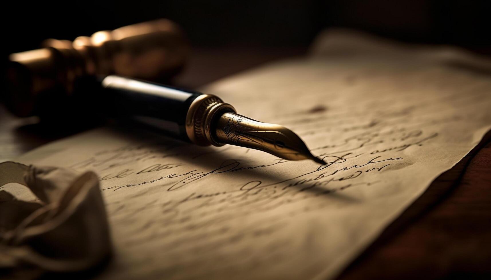 Antique quill pen on parchment, a timeless symbol of communication generated by AI photo