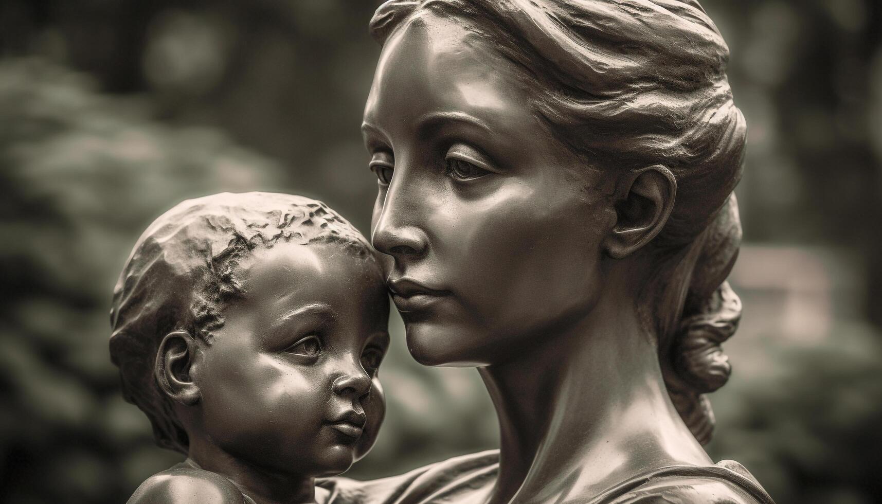 Monochrome statue of a cherub praying on a tombstone outdoors generated by AI photo