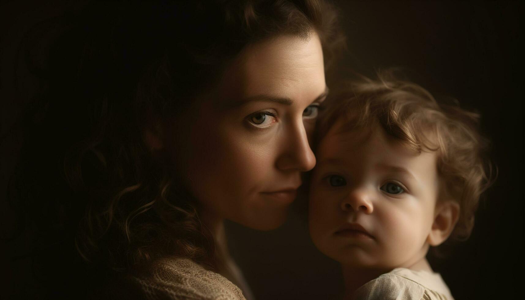 madre y niño abarcar, un enlace de belleza y amor generado por ai foto