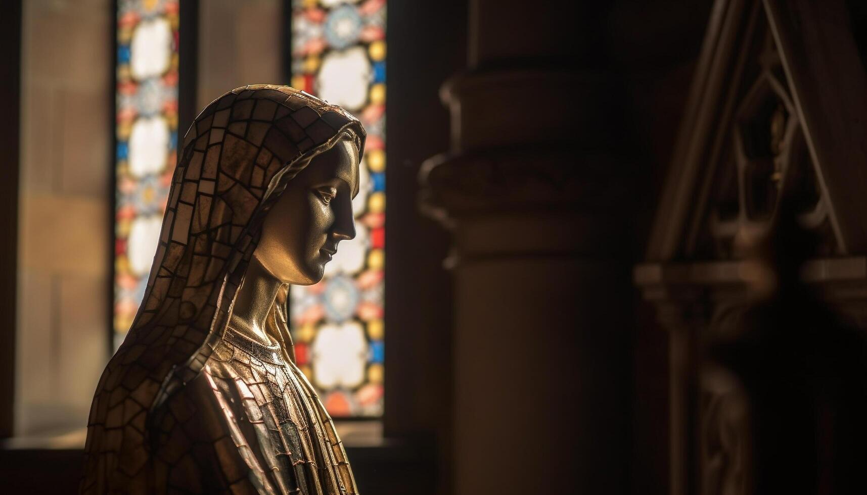 Majestic statue of God in Gothic style chapel illuminates spirituality generated by AI photo