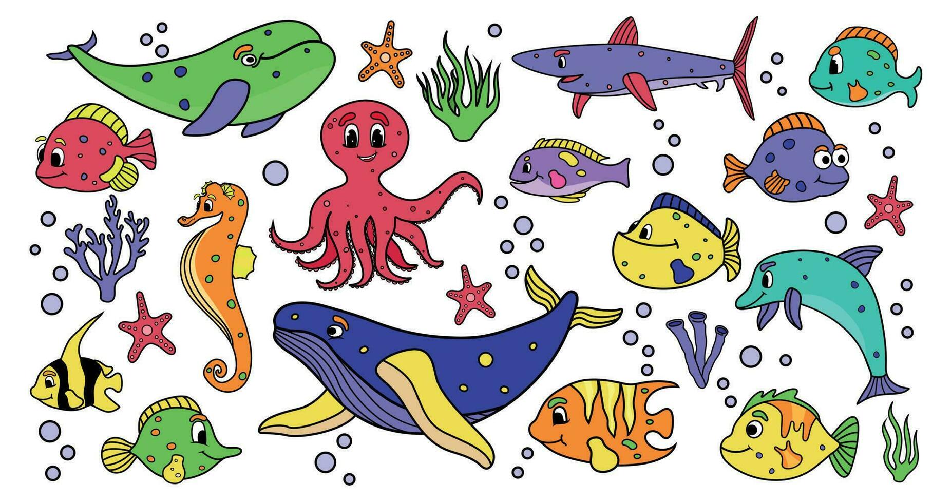 cartoon sea set vector