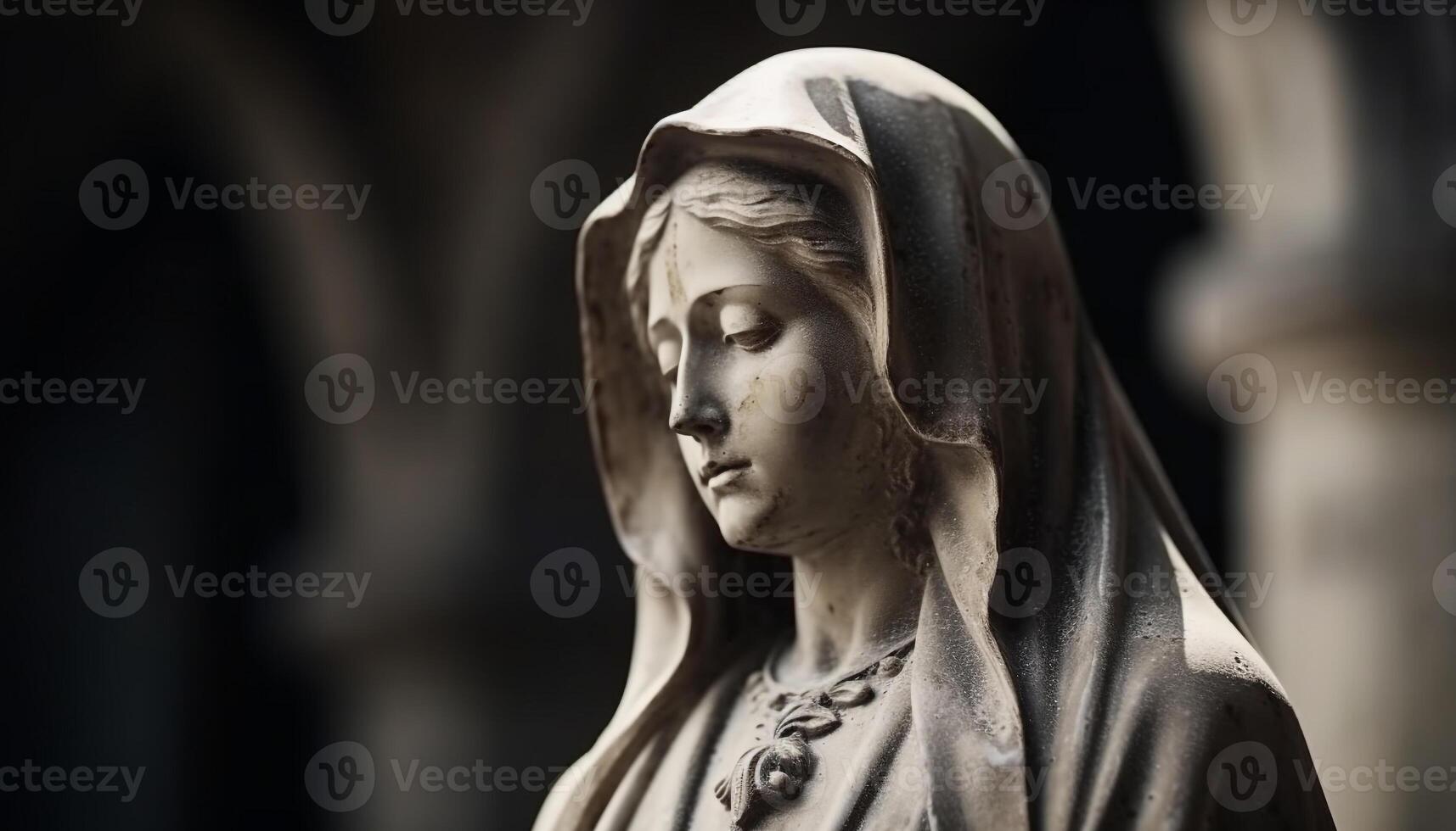 Praying women mourn at gothic cross monument, symbolizing grief and spirituality generated by AI photo