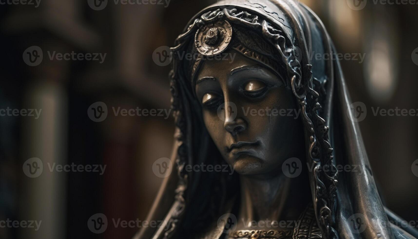 Religious statue symbolizes spirituality and wisdom in gothic architecture generated by AI photo