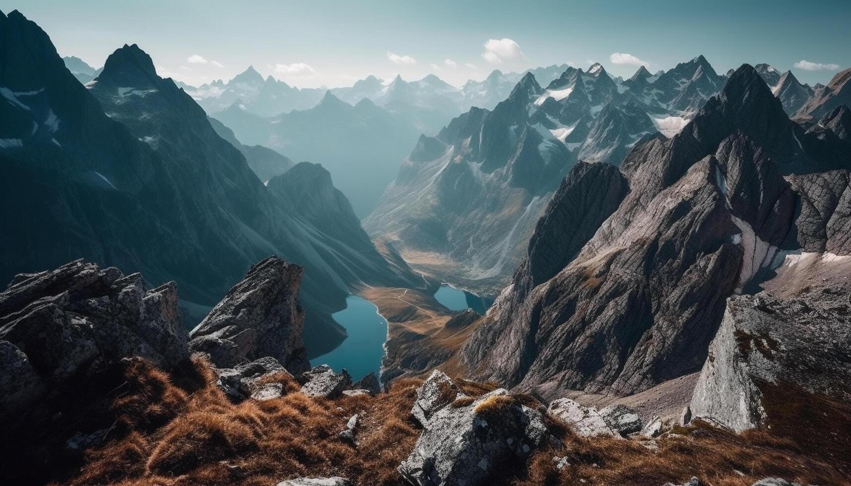 majestuoso montaña cima, alto arriba en el dolomitas desierto zona generado por ai foto