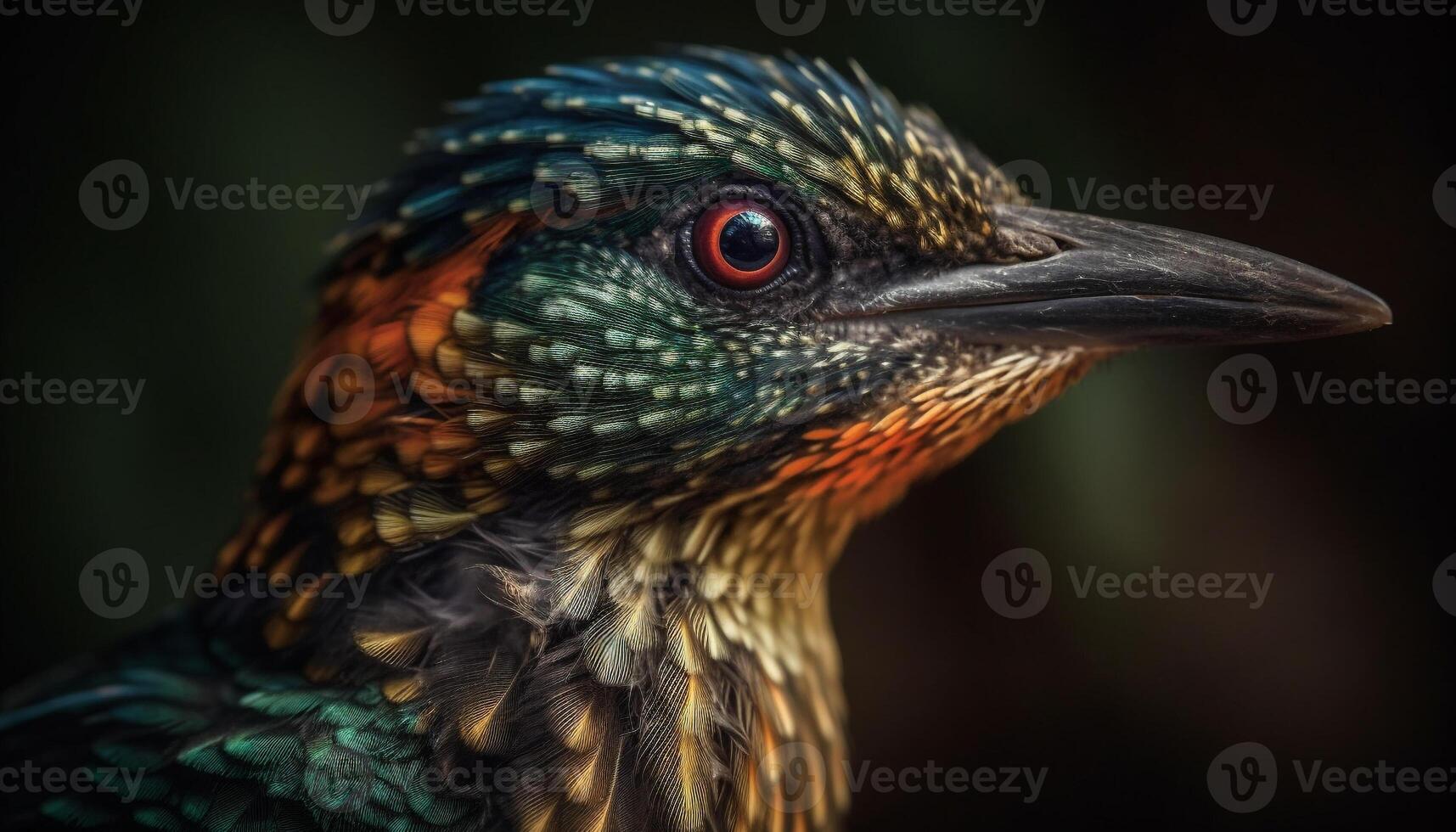 Animal head with vibrant colors, close up of a starling generated by AI photo
