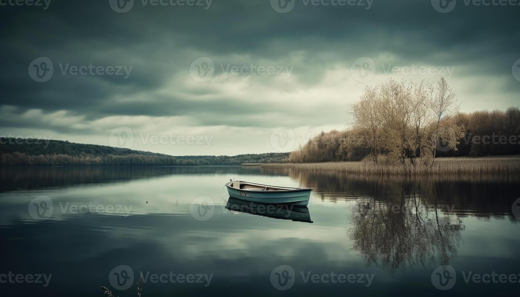 Tranquil scene of reflection on the pond at dusk generated by AI photo