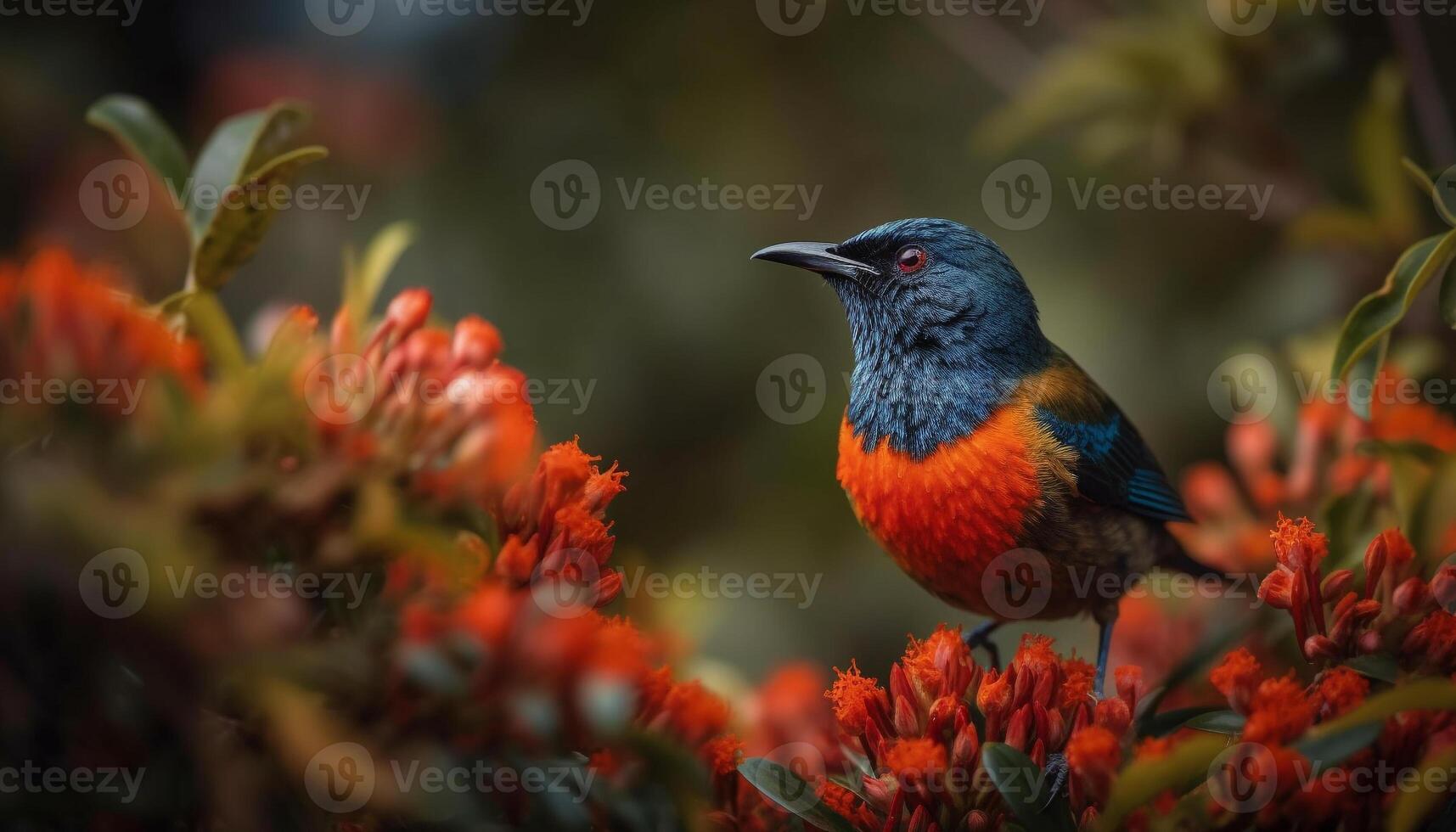 vibrante colibrí encaramado en púrpura flor, naturaleza belleza exhibido generado por ai foto