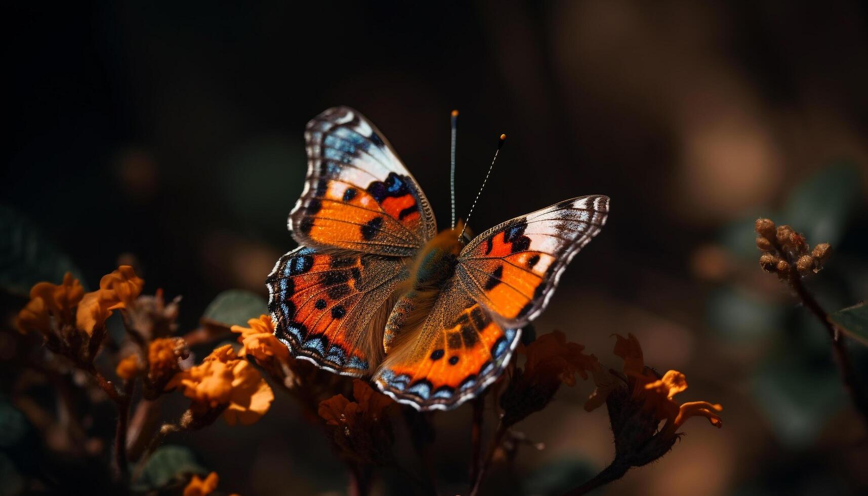 Multi colored butterfly wing in vibrant yellow and green pattern generated by AI photo