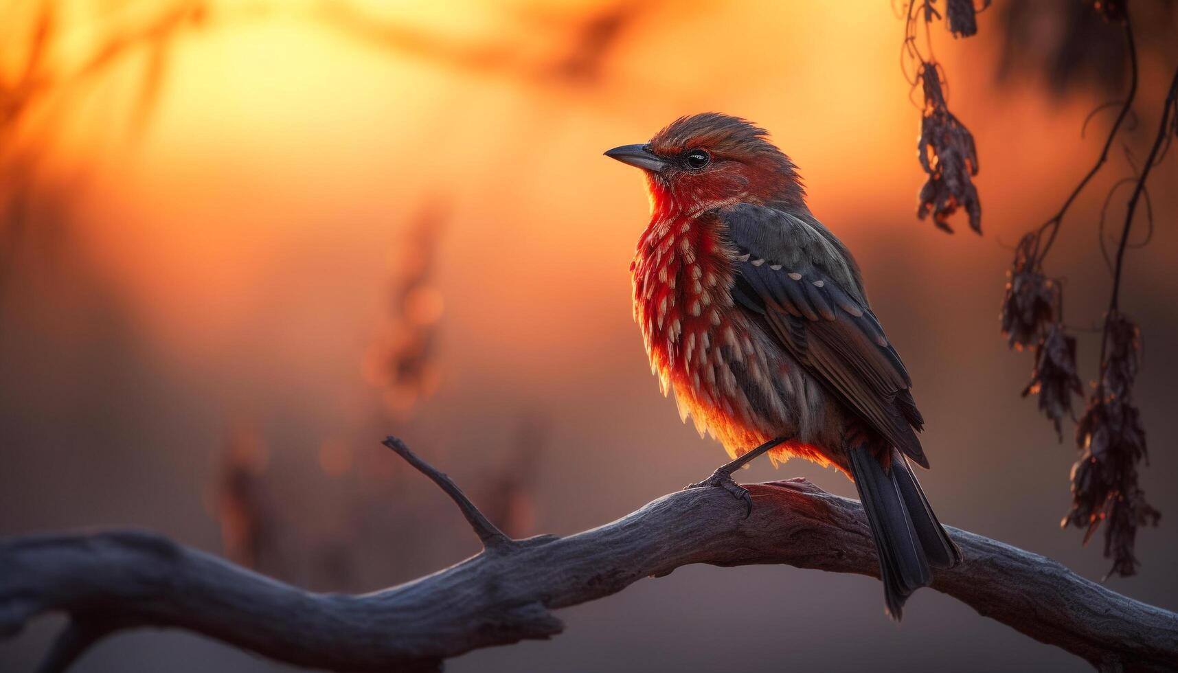 Blue bird perching on branch, feathers vibrant in sunlight generated by AI photo