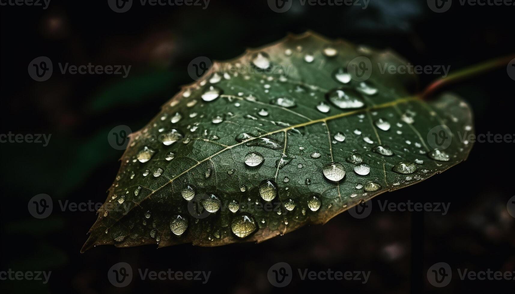 Fresh green leaf with dew drop reflects vibrant autumn beauty generated by AI photo