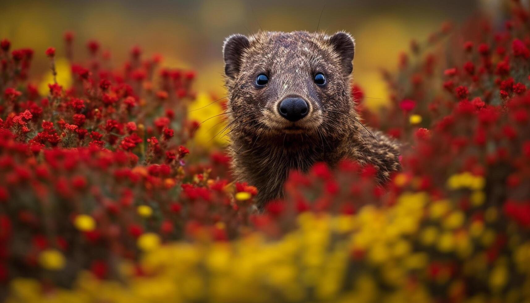 Fluffy mammal close up portrait, focusing on its cute nose generated by AI photo