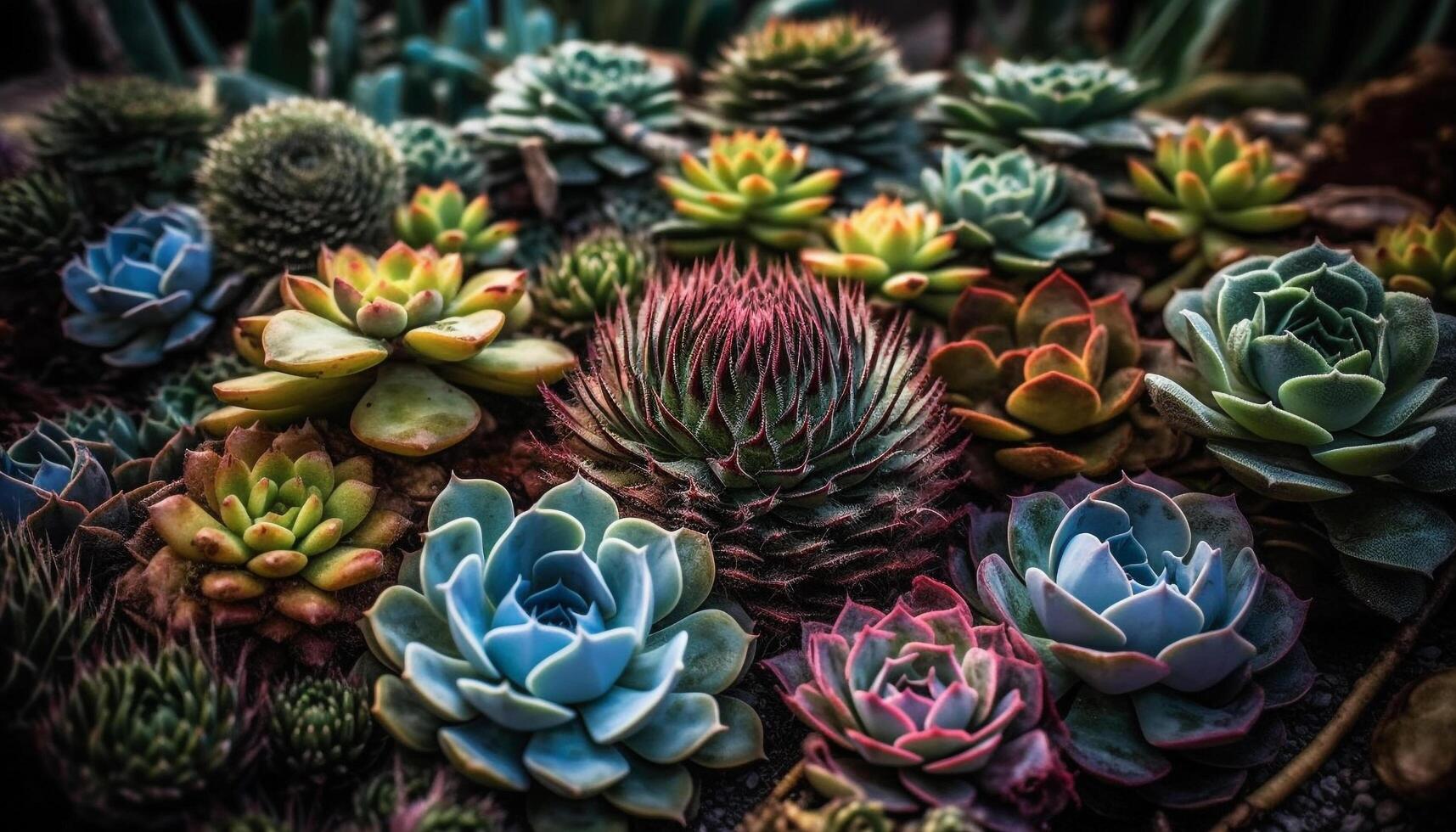 Spiked succulent plant in flower pot showcases organic growth pattern generated by AI photo