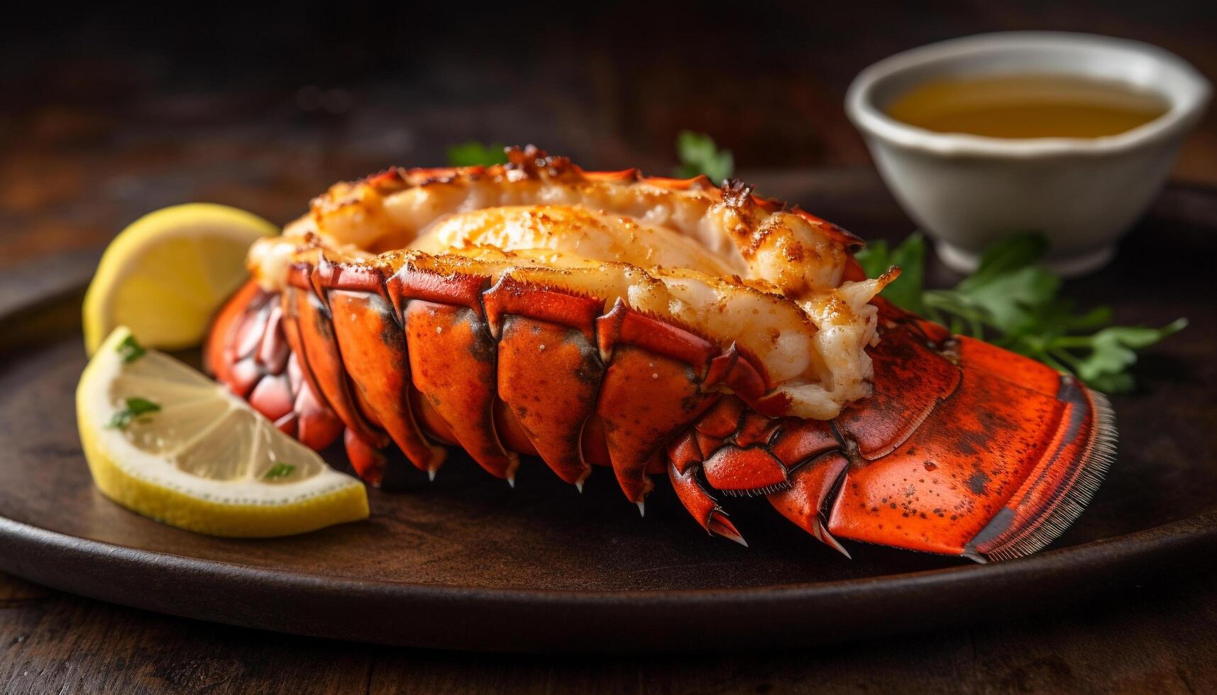 Grilled seafood plate with prawns, crab, and lobster claws generated by