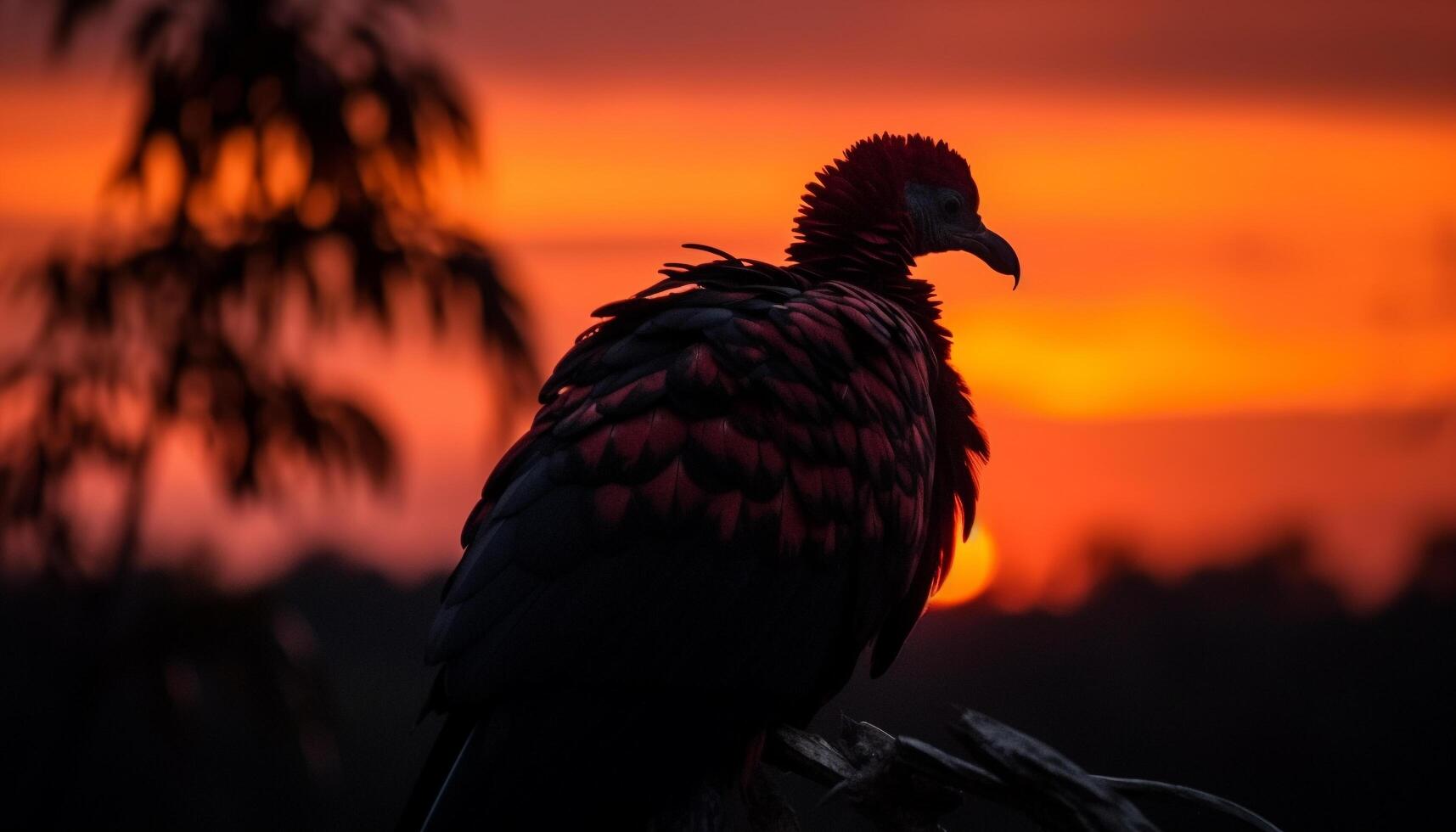 Majestic bird of prey perching on branch in tranquil twilight generated by AI photo