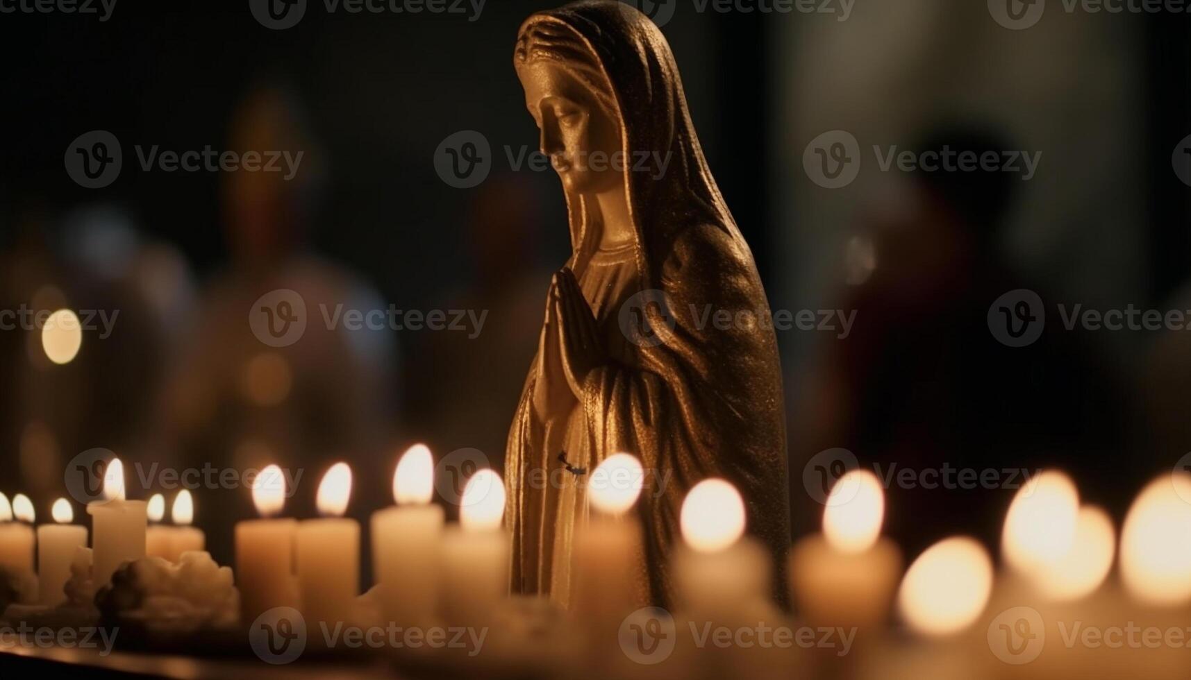 Catholic men praying with candlelight symbolizing spirituality and religion generated by AI photo