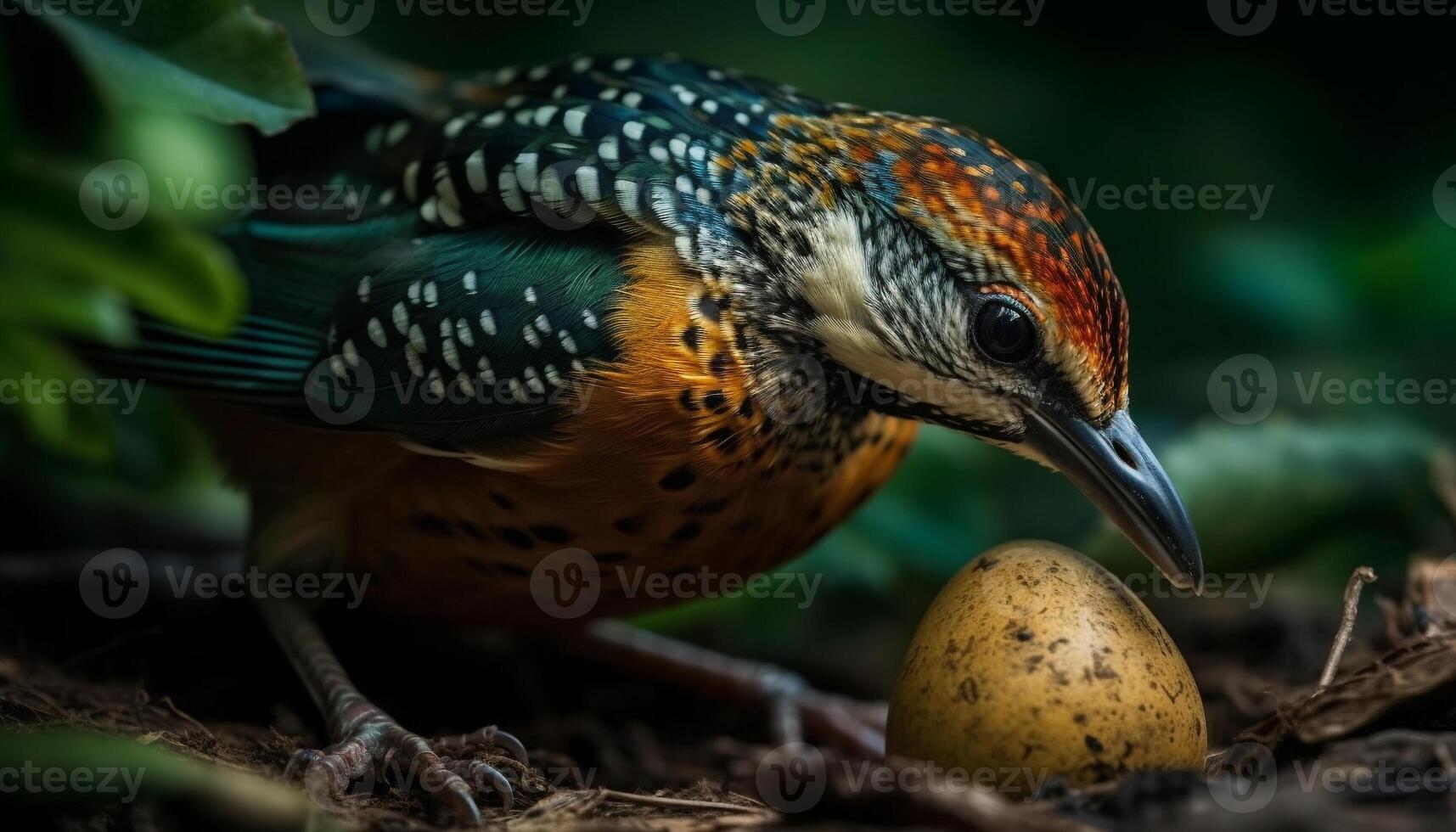 Spotted starling perching on branch, looking at camera, generated by AI photo