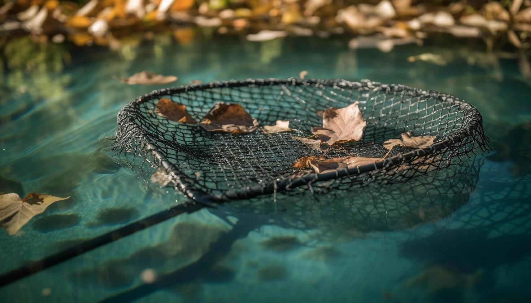 Fresh seafood caught in commercial fishing net on tranquil coastline generated by AI photo