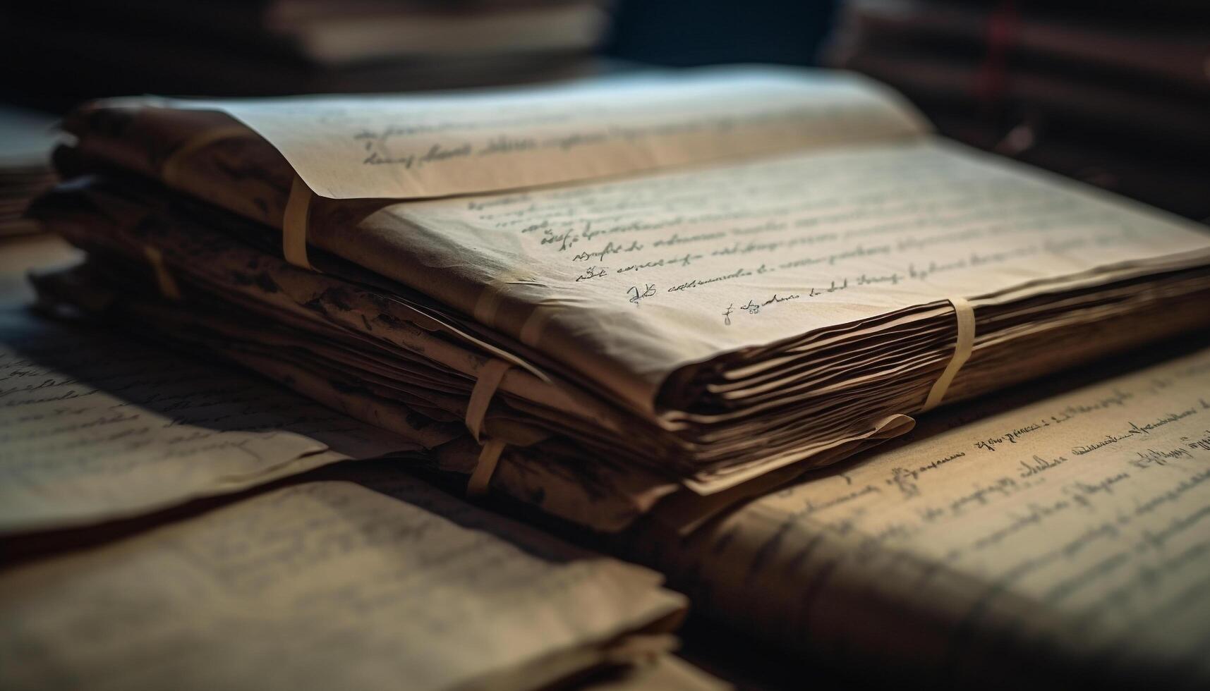 Antique bookshelf holds old religious texts, a symbol of wisdom generated by AI photo