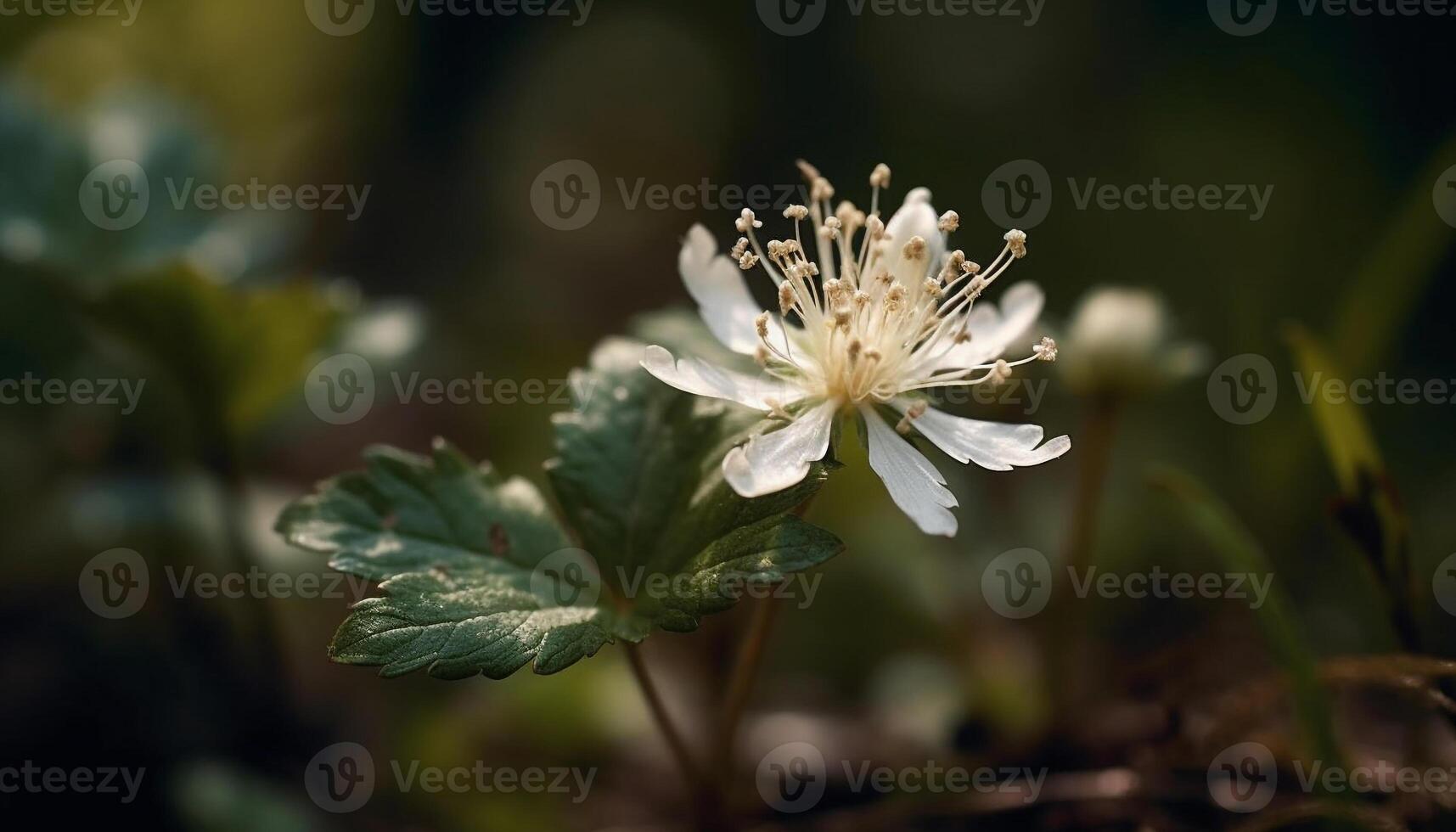 Single wildflower in meadow, delicate beauty in nature growth generated by AI photo