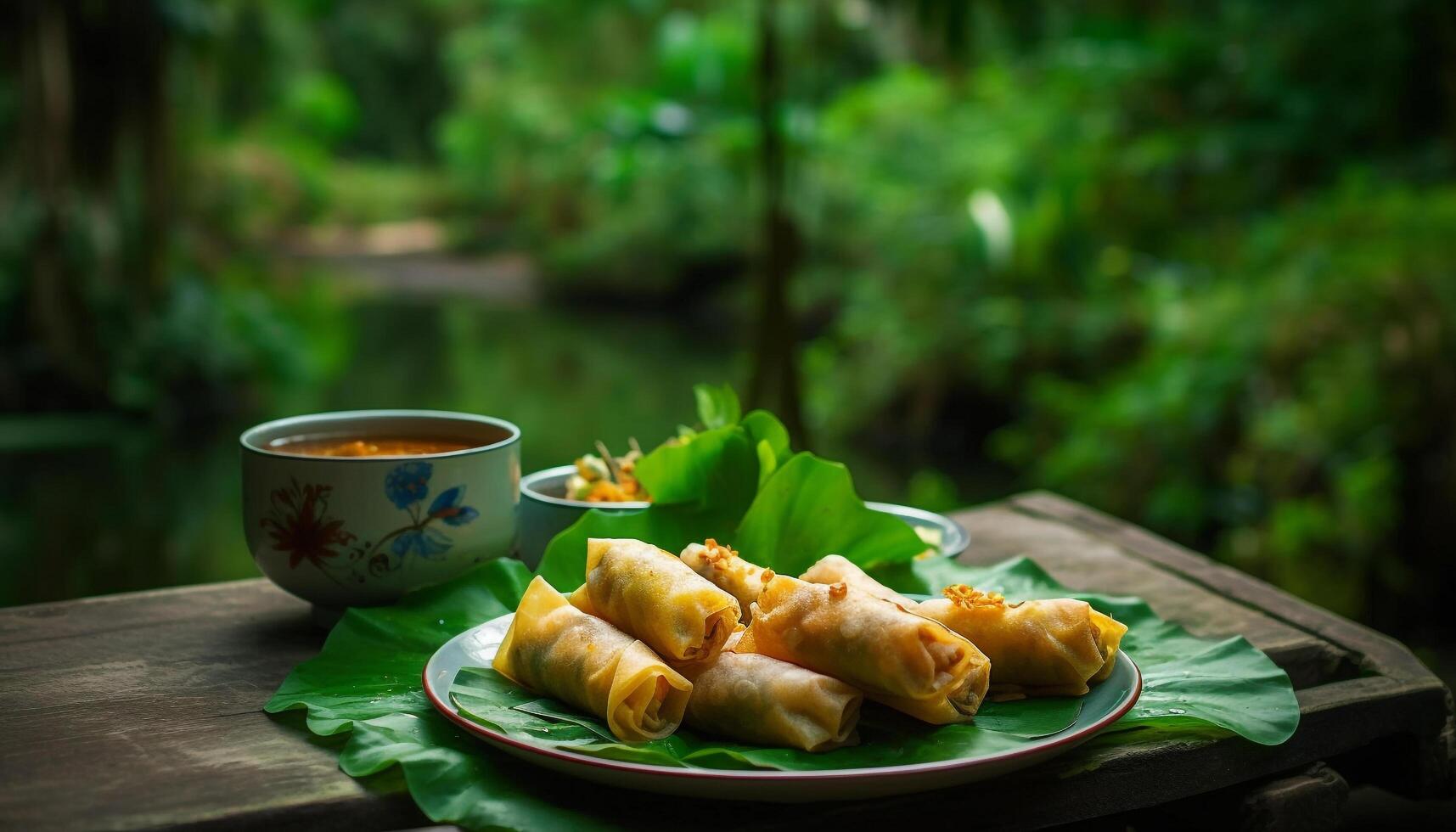 Freshly steamed dim sum and Chinese dumplings in rustic basket generated by AI photo