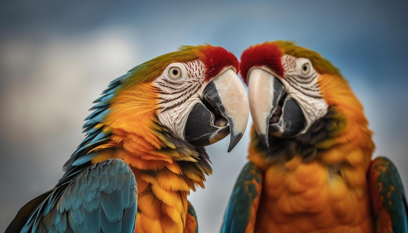 Vibrant macaw perching on branch, showcasing multi colored feathers generated by AI photo