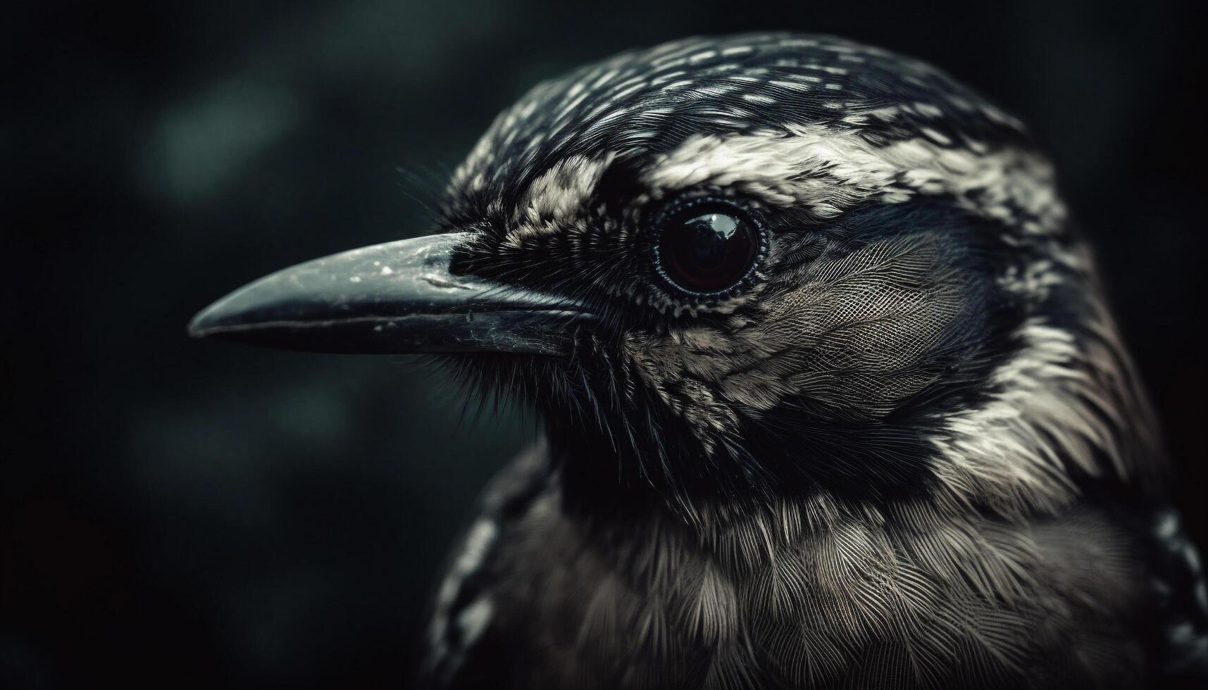 Bird of prey perching, close up portrait, black and white image generated by AI photo