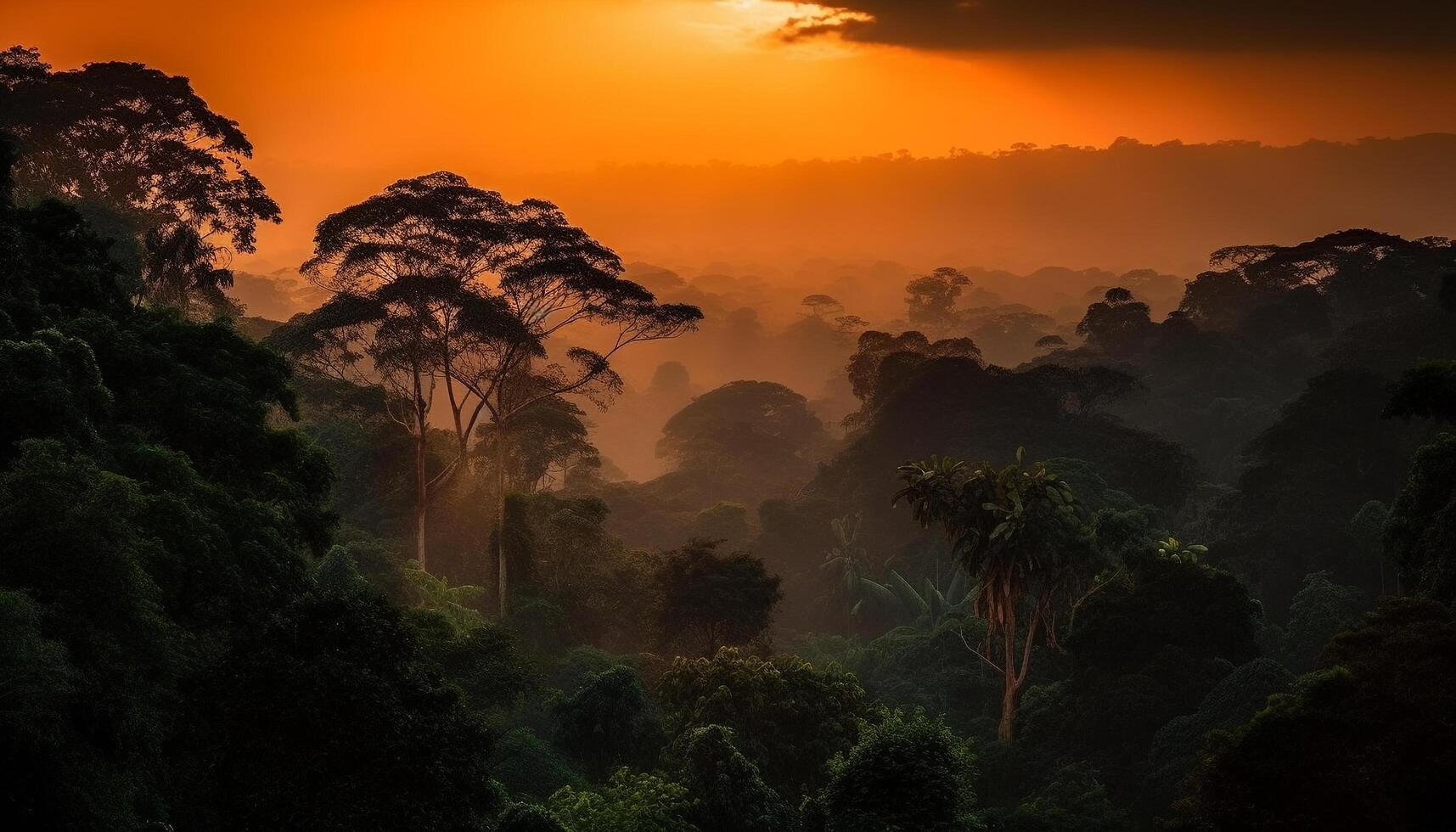 Silhouette of animals in the wild against a yellow sunset generated by AI photo