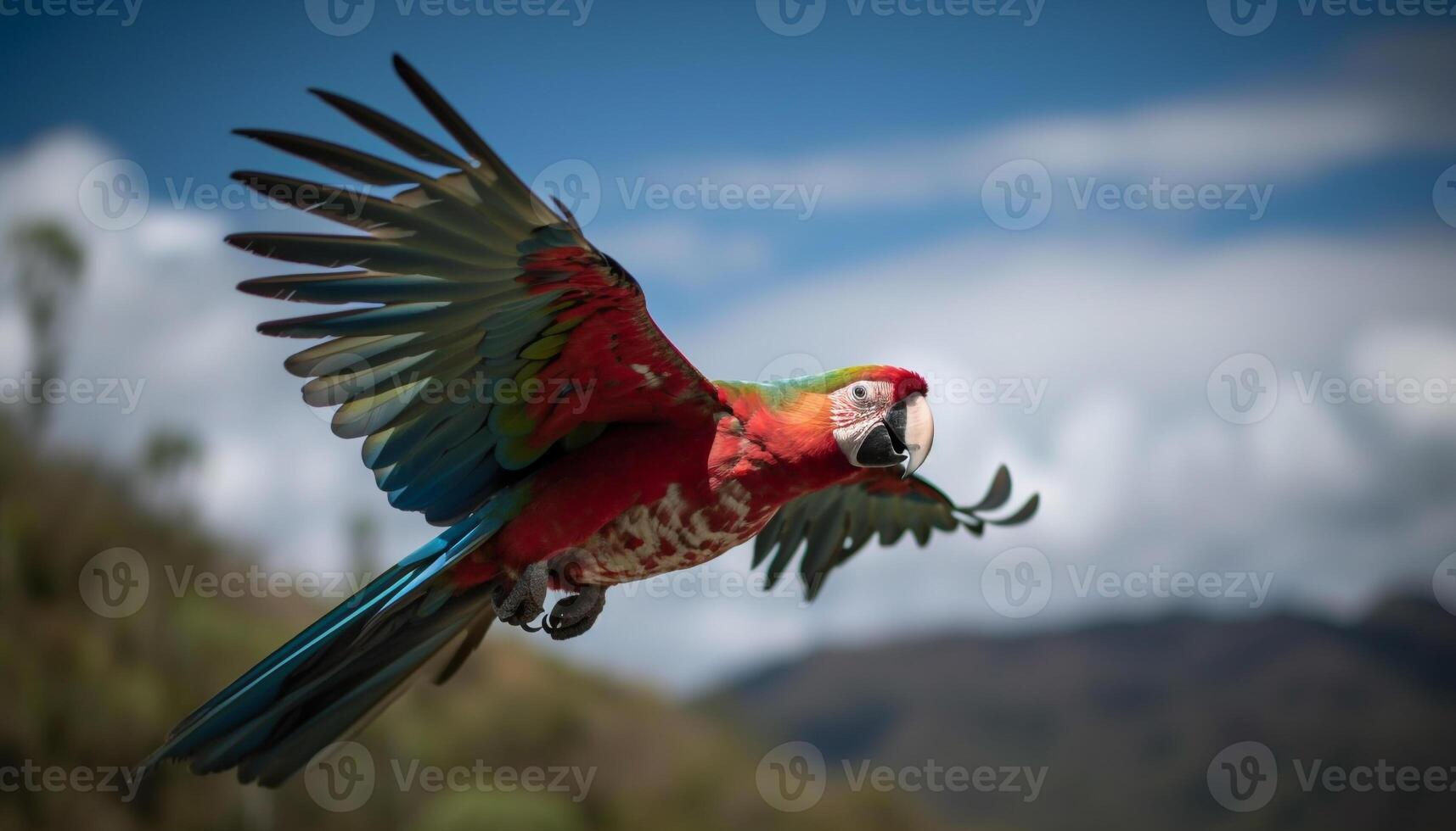Vibrant gold and blue macaw perching on branch in rainforest generated by AI photo