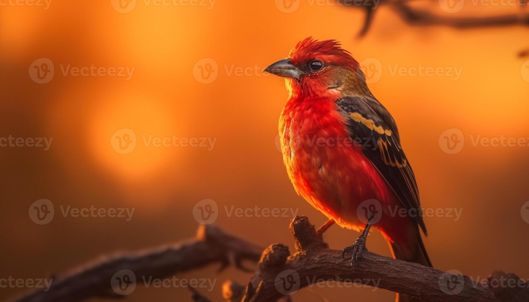 Vibrant northern cardinal perching on branch, beauty in nature generated by AI photo