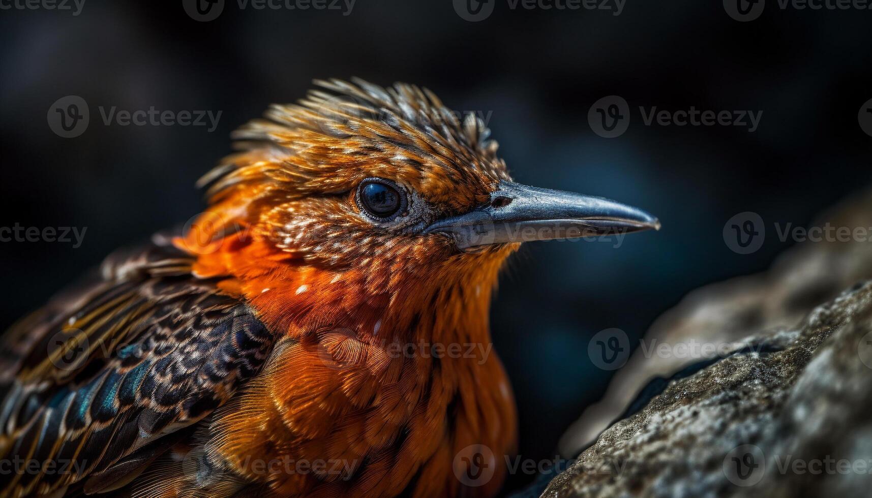 Multi colored hawk perching on branch, looking at camera in snow generated by AI photo
