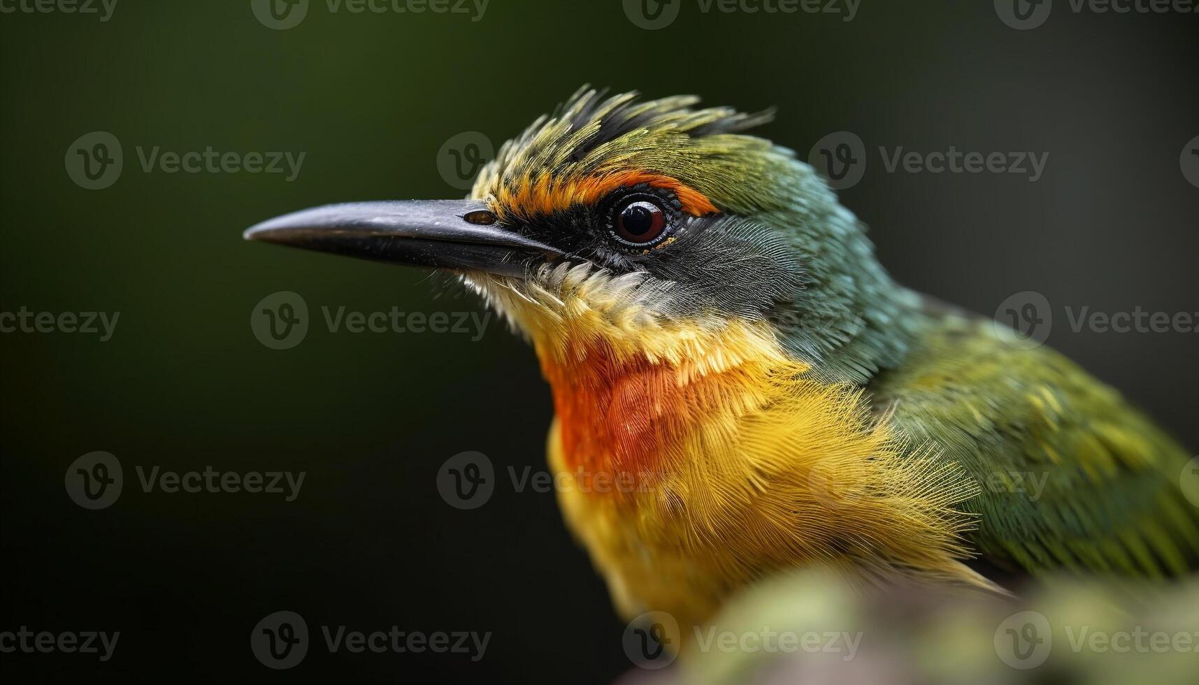 Vibrant male bee eater perching on green branch in tropical rainforest generated by AI photo