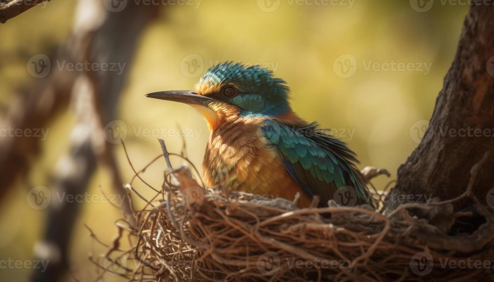 Vibrant bee eater perching on branch in African forest generated by AI photo