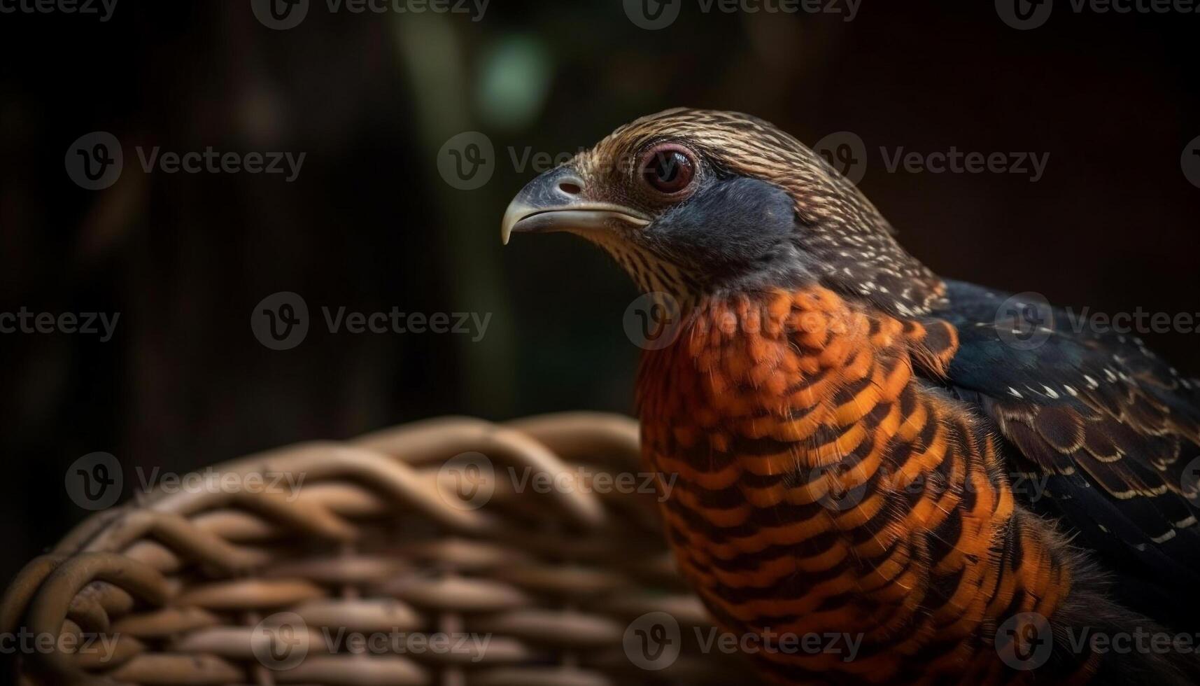 Majestic hawk perching on branch, close up of beautiful bird generated by AI photo