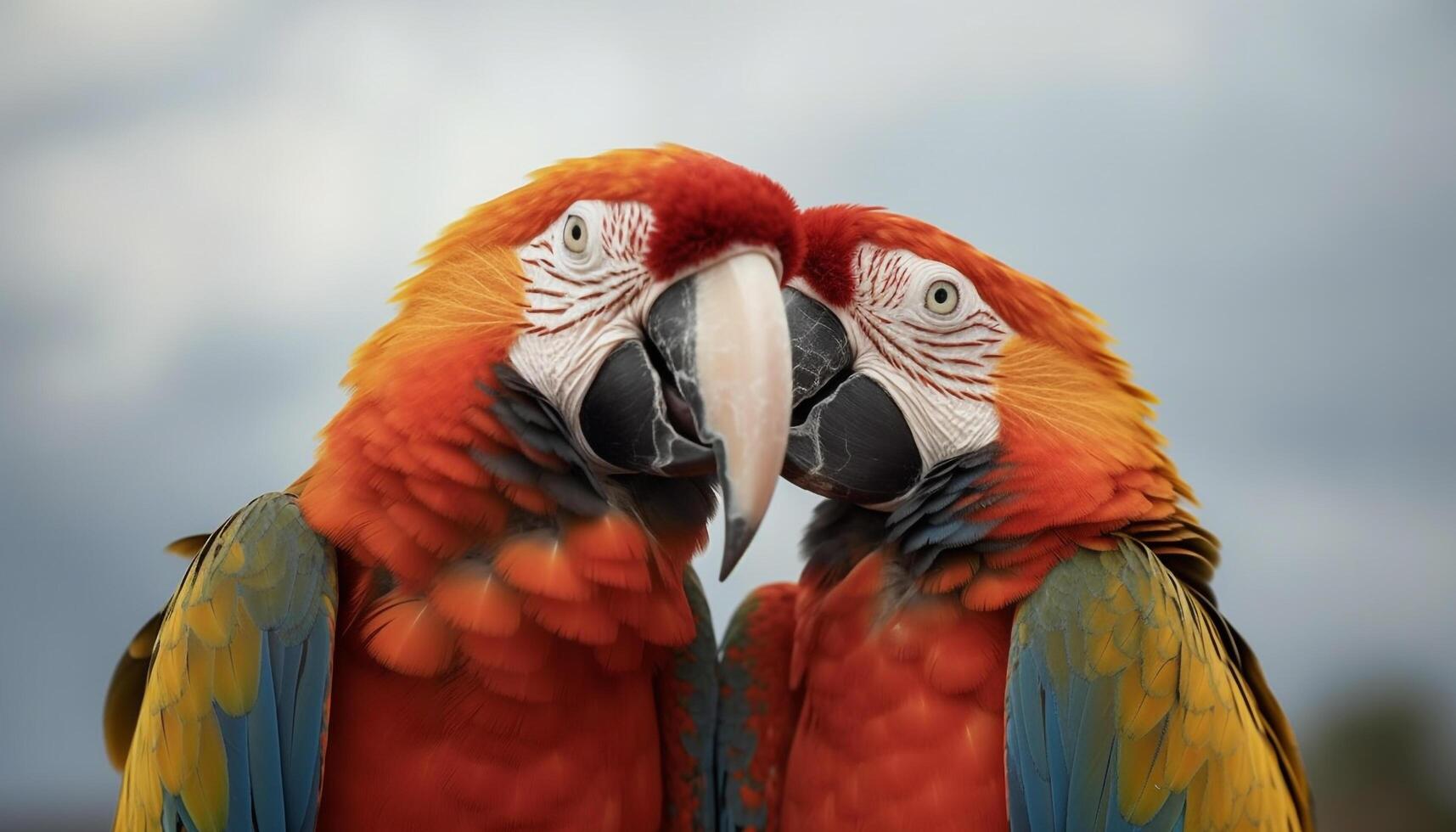 Vibrant macaws in the wild showcase beauty of tropical nature generated by AI photo