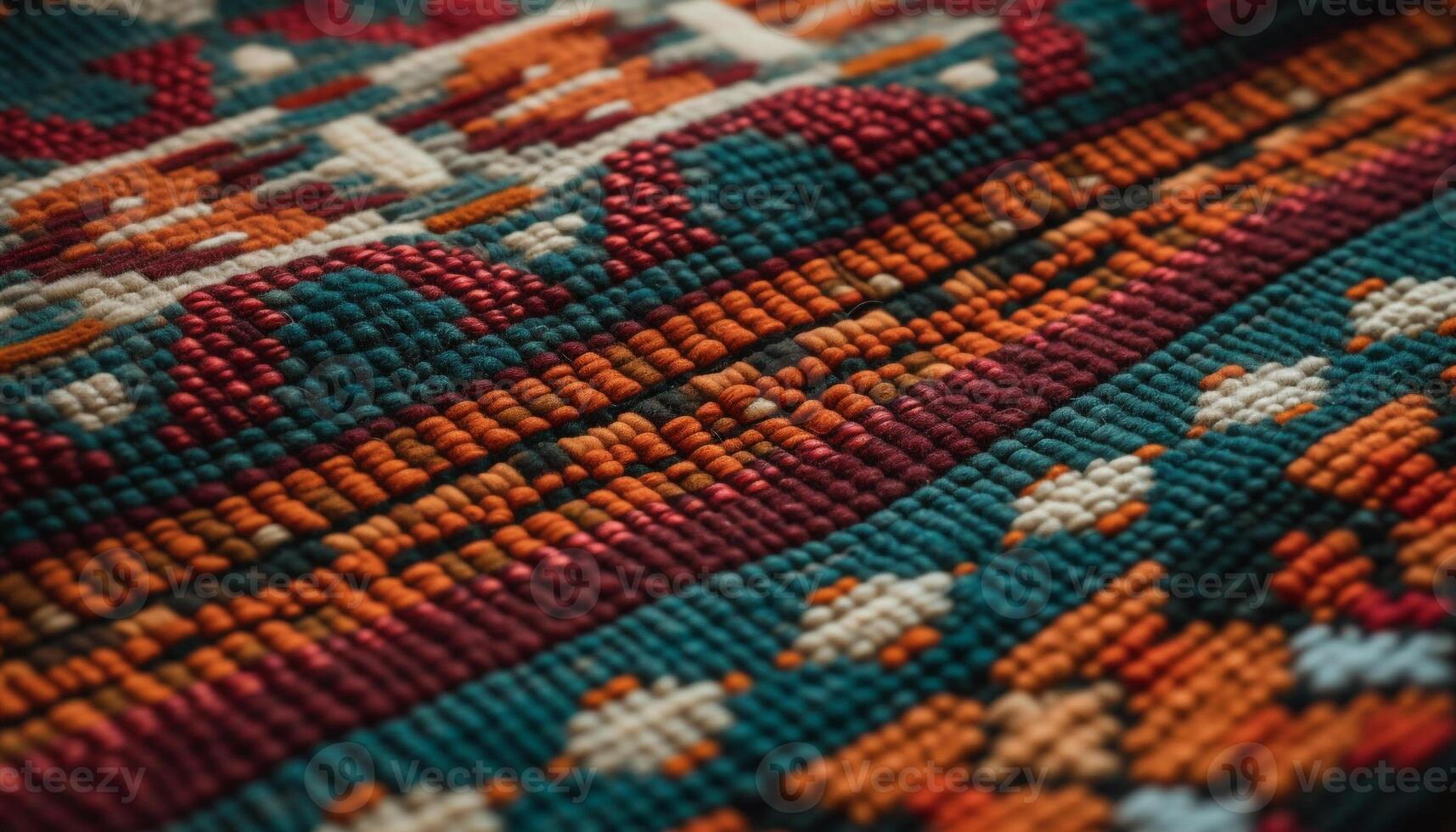 Woven multi colored wool rug, a vibrant tapestry of indigenous cultures generated by AI photo