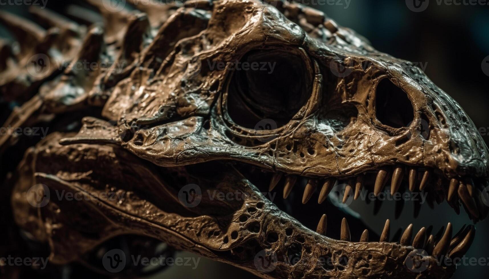 escalofriante antiguo reptil cráneo, un reliquia de extinto vertebrado historia generado por ai foto