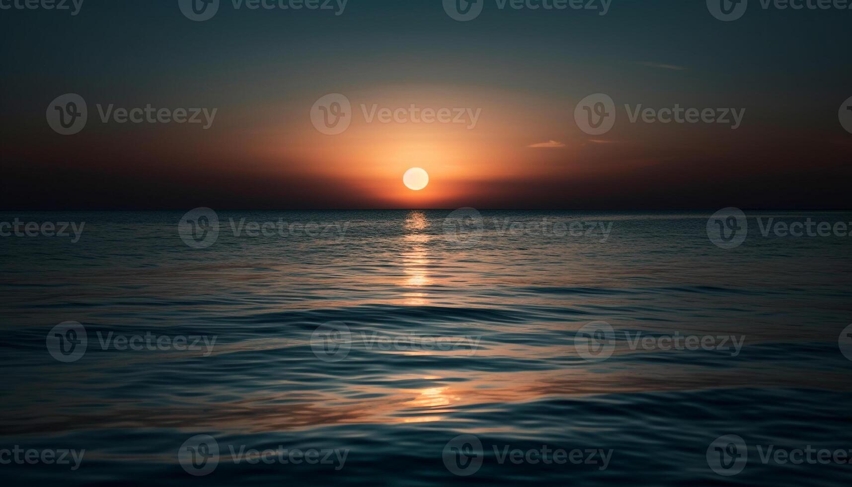 Tranquil sunset over blue water, nature beauty in abstract silhouette generated by AI photo