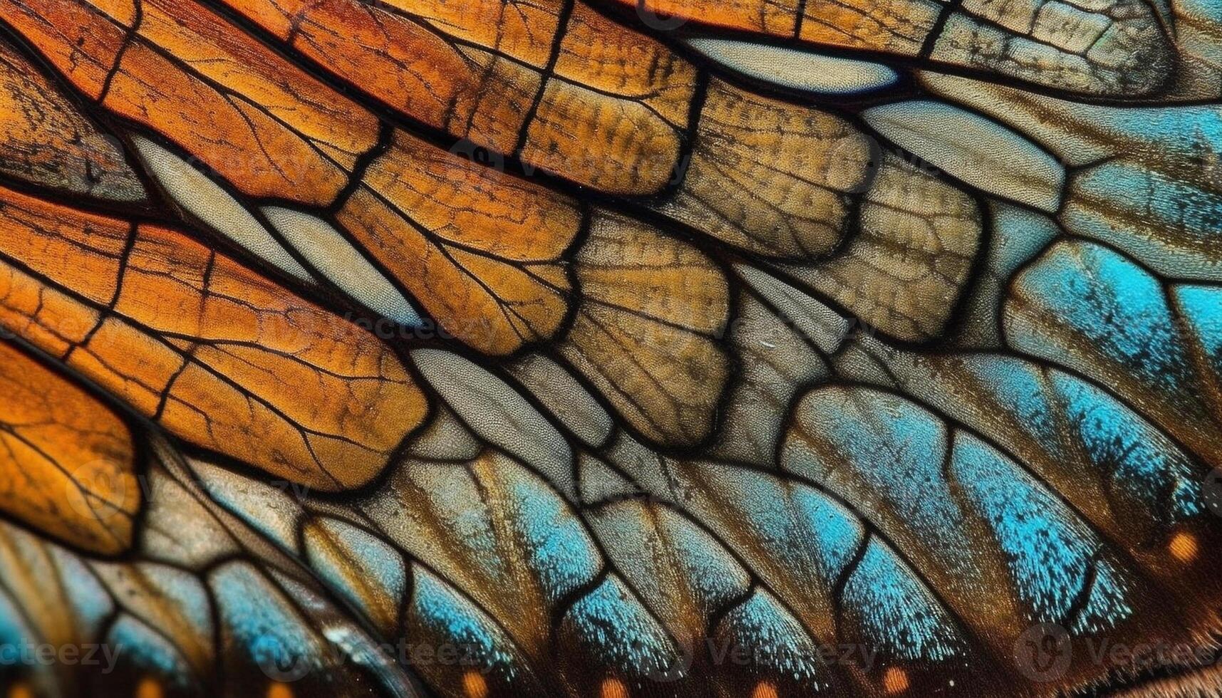 Vibrant butterfly wing, multi colored animal markings, transparent beauty in nature generated by AI photo